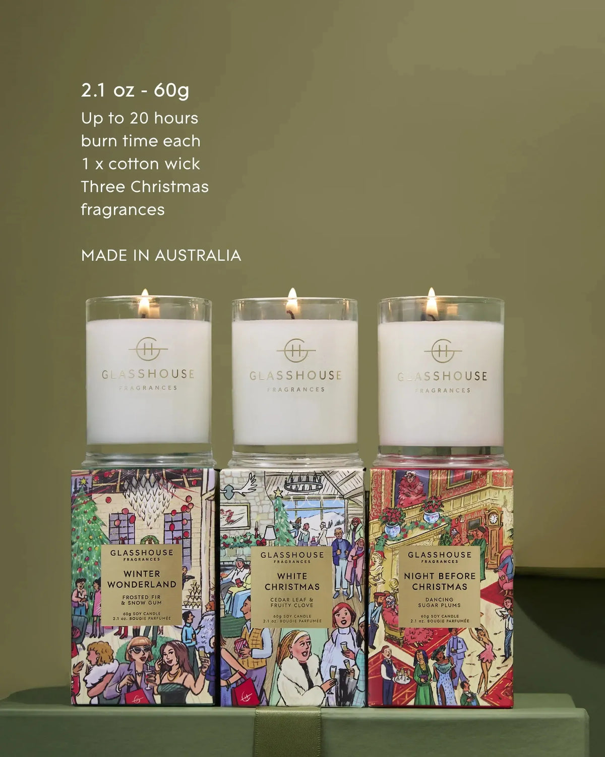 3x60g Candle Trio - Night Before Christmas, White Christmas, Winter Wonderland-Christmas-Glasshouse-The Bay Room