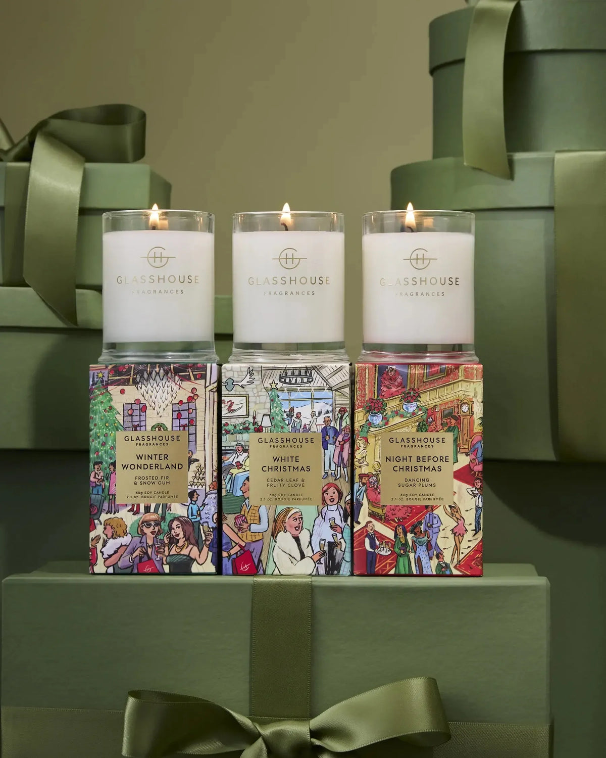 3x60g Candle Trio - Night Before Christmas, White Christmas, Winter Wonderland-Christmas-Glasshouse-The Bay Room