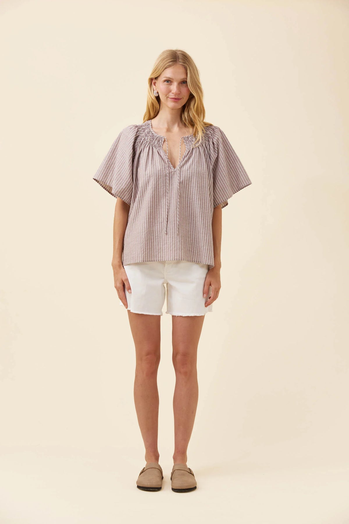 Lyndell Shirred Top - Taupe