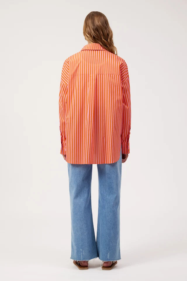 Mykonos Embroidered Stripe Shirt - Pink