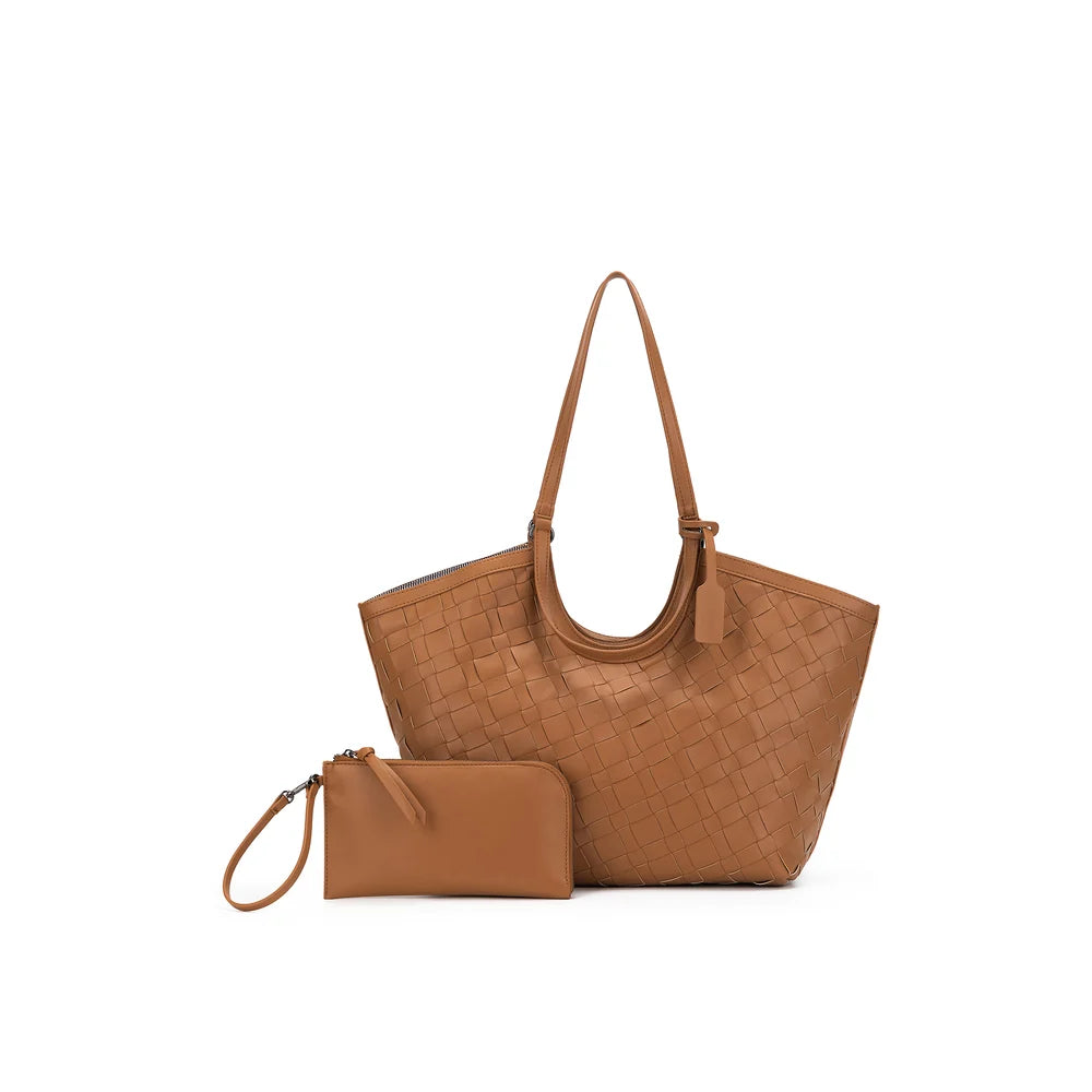 Solana Tan 2 Piece Woven Handbag Tote