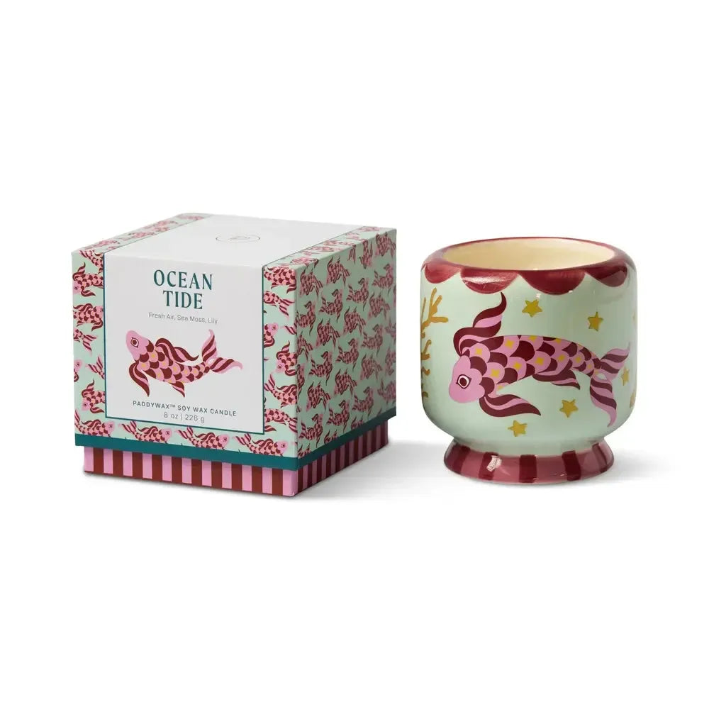 A Dopo 8oz Handpainted "Koi" Ceramic Candle - Ocean Tide-Candles & Fragrances-Paddywax-The Bay Room