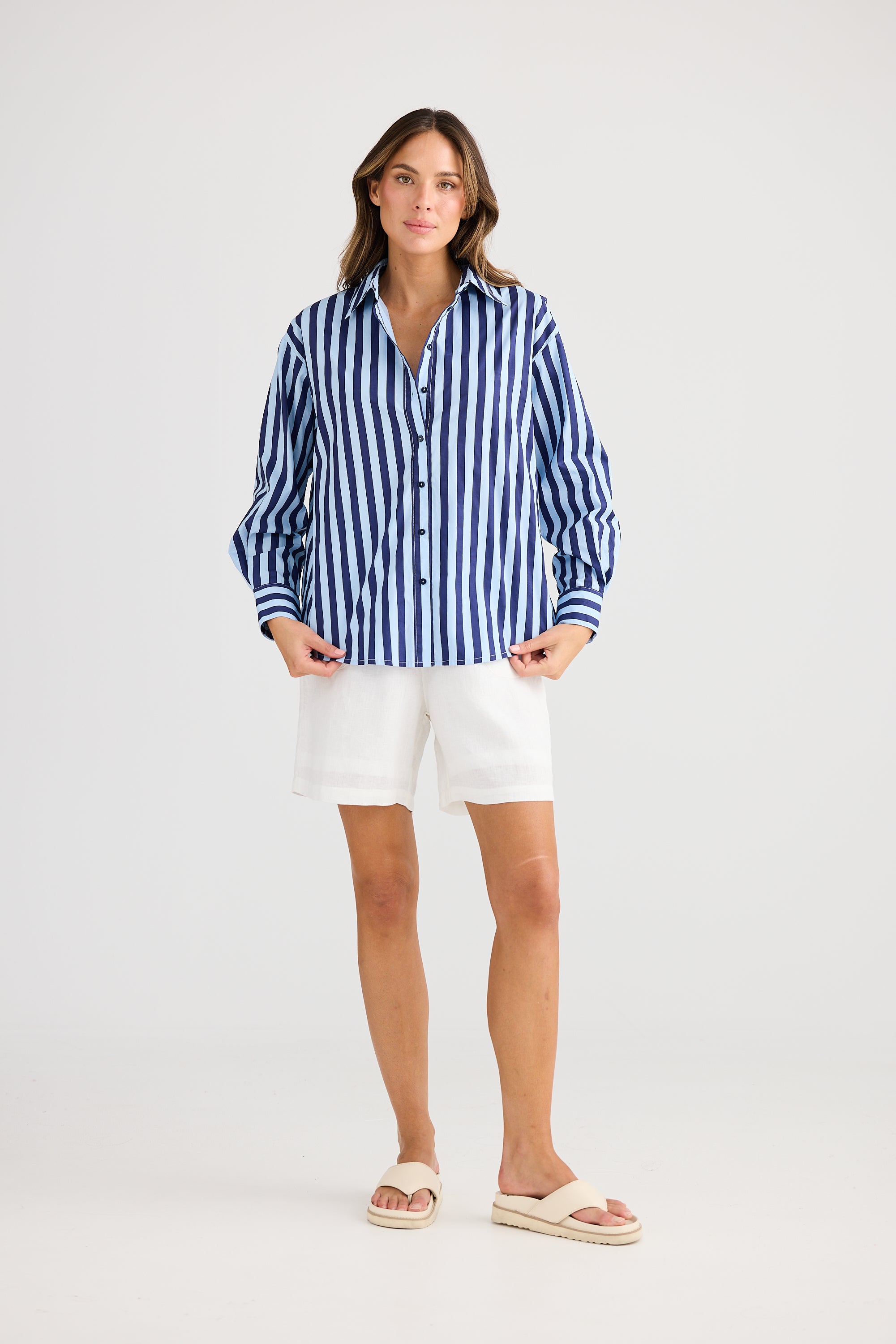 Adrift Shirt - Blue Stripe-Tops-Holiday-The Bay Room