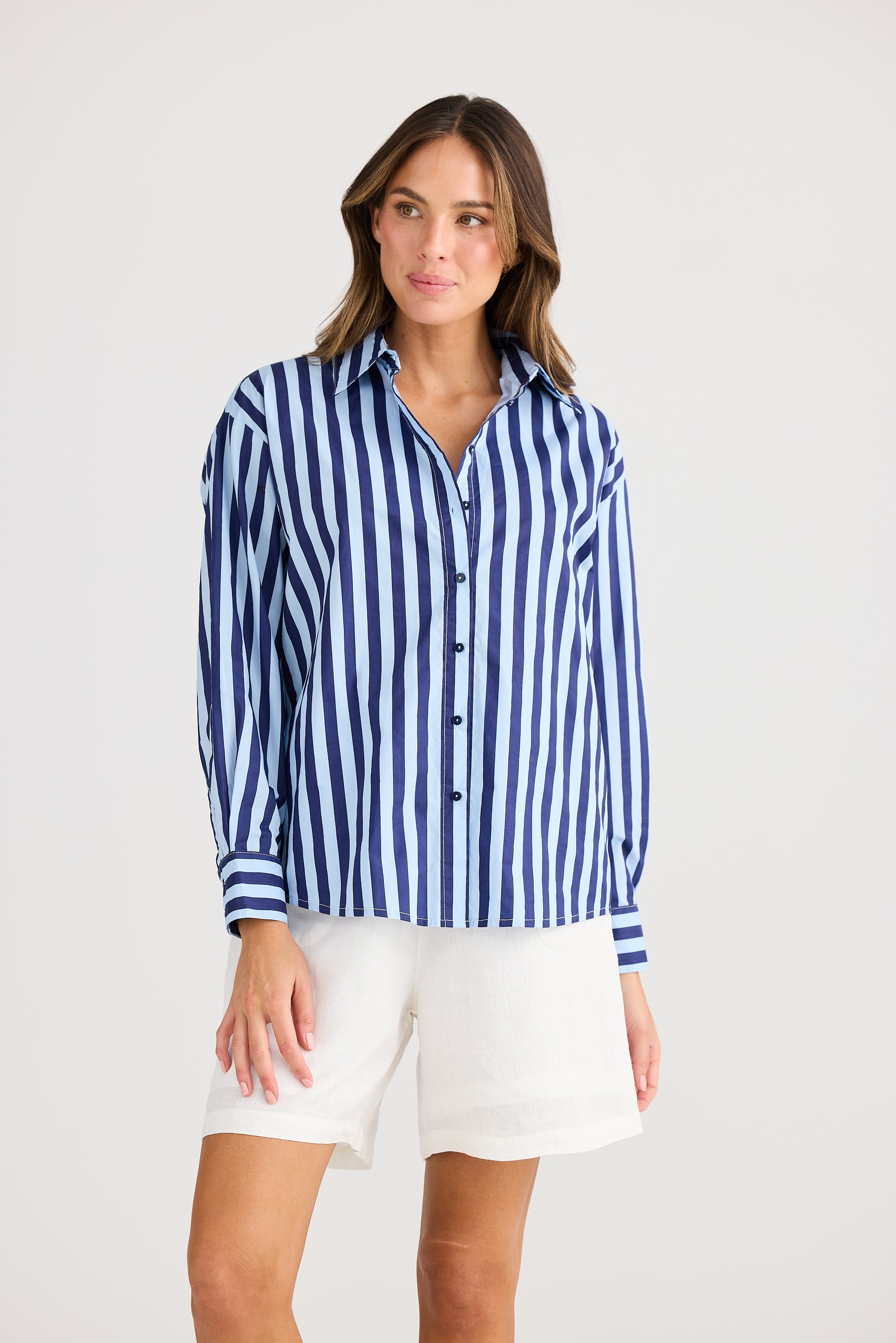 Adrift Shirt - Blue Stripe-Tops-Holiday-The Bay Room