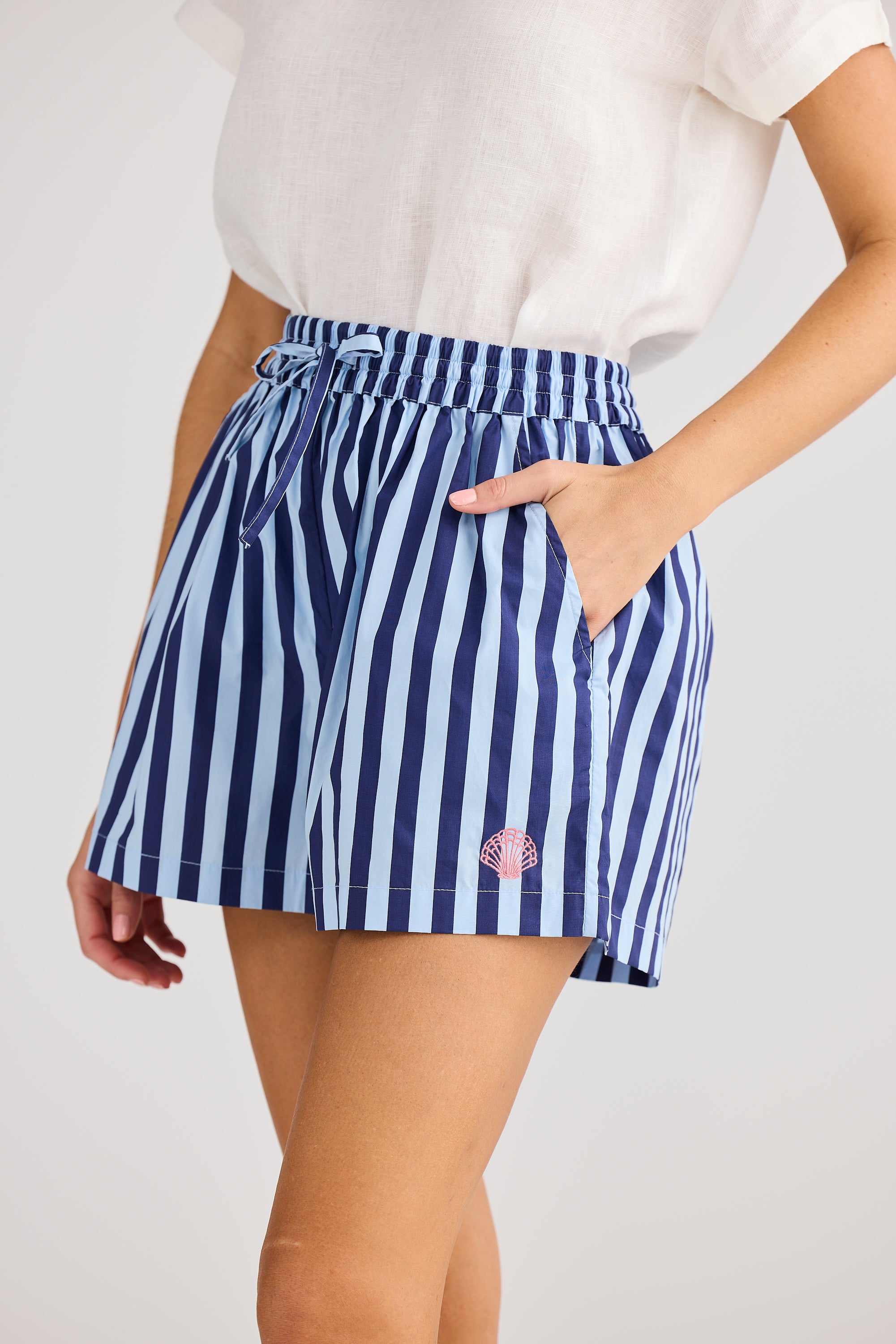 Adrift Short - Blue Stripe-Shorts-Holiday-The Bay Room
