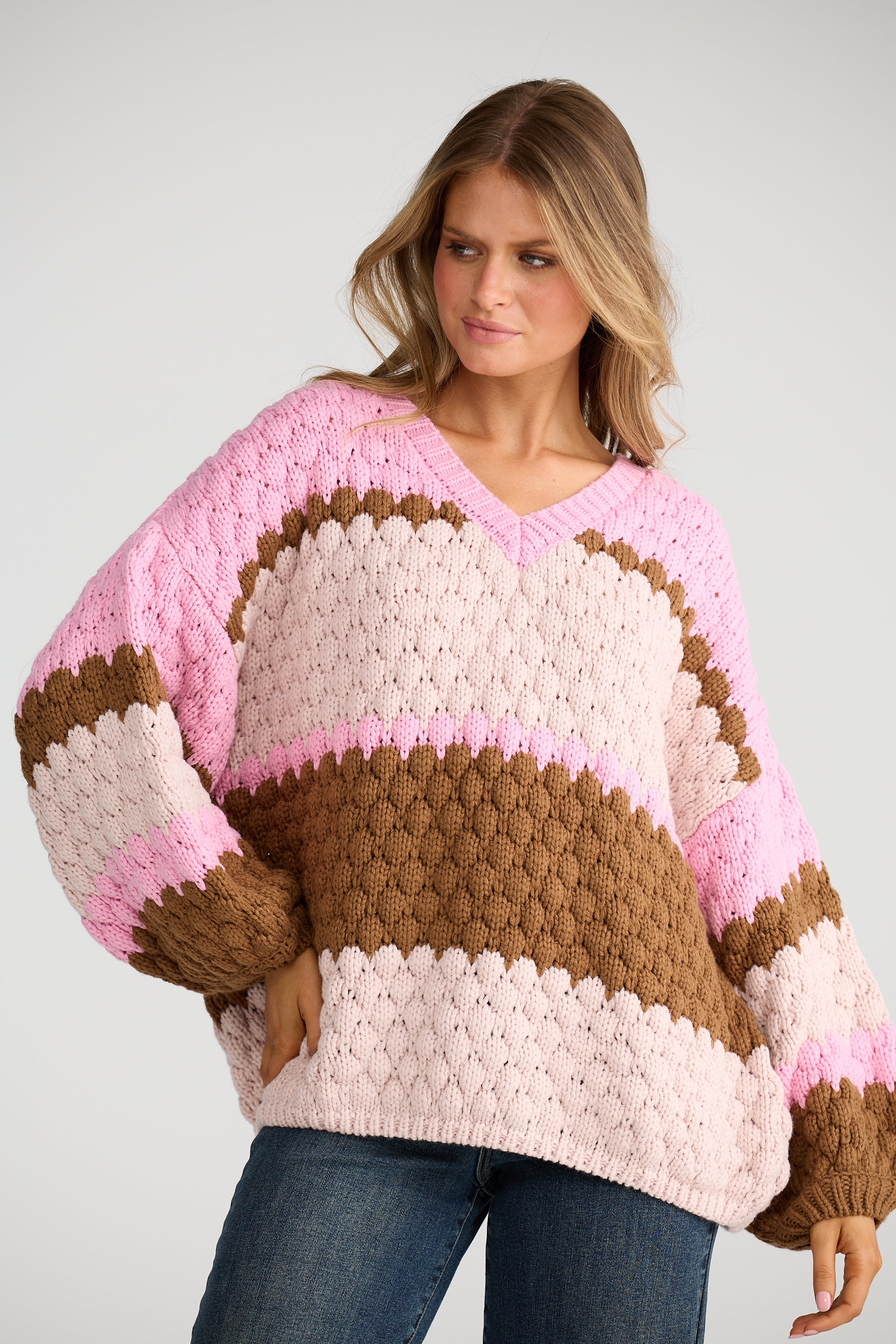 Airlie Knit - Pink Multi Stripe-Knitwear & Jumpers-Talisman-The Bay Room