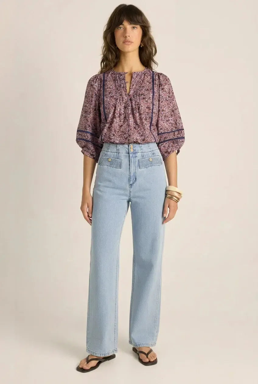 Alaia Print Lace Insert Blouse - Ditzy-Tops-Fate + Becker-The Bay Room