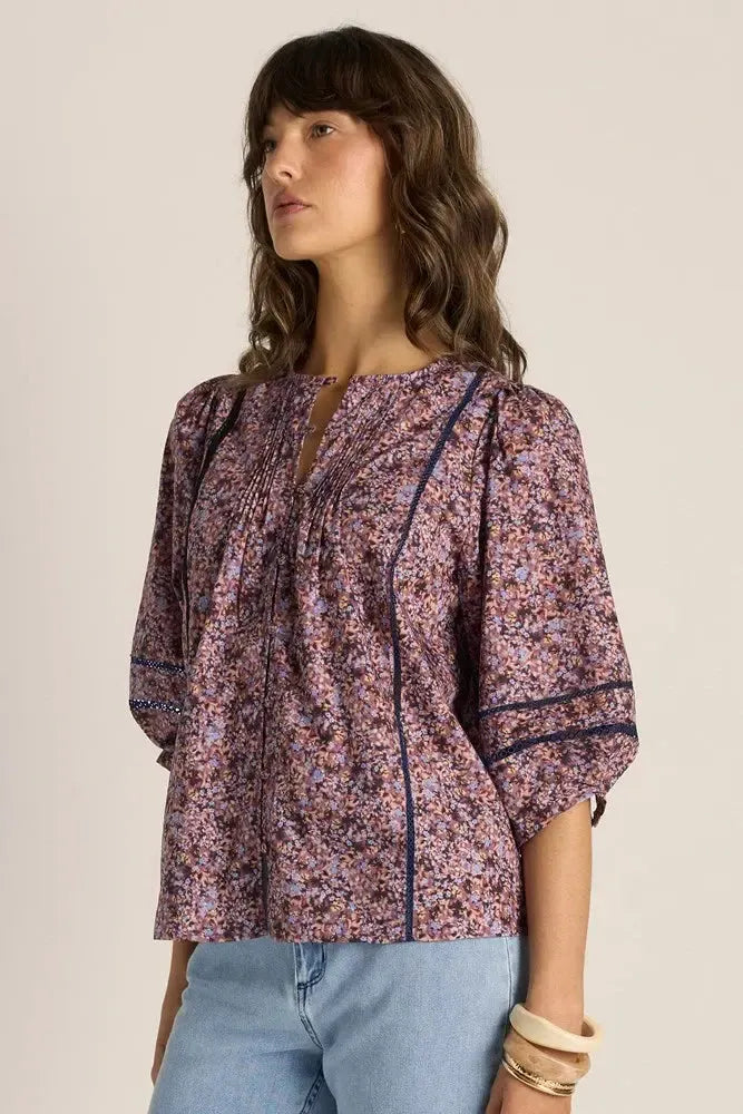 Alaia Print Lace Insert Blouse - Ditzy-Tops-Fate + Becker-The Bay Room