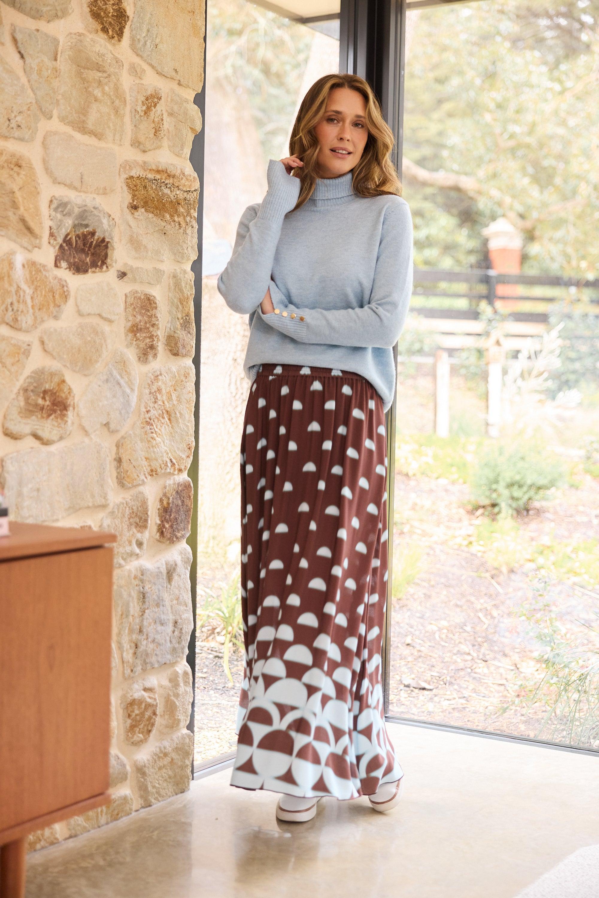Alias Skirt - Blue Brown Geo-Skirts-Brave & True-The Bay Room