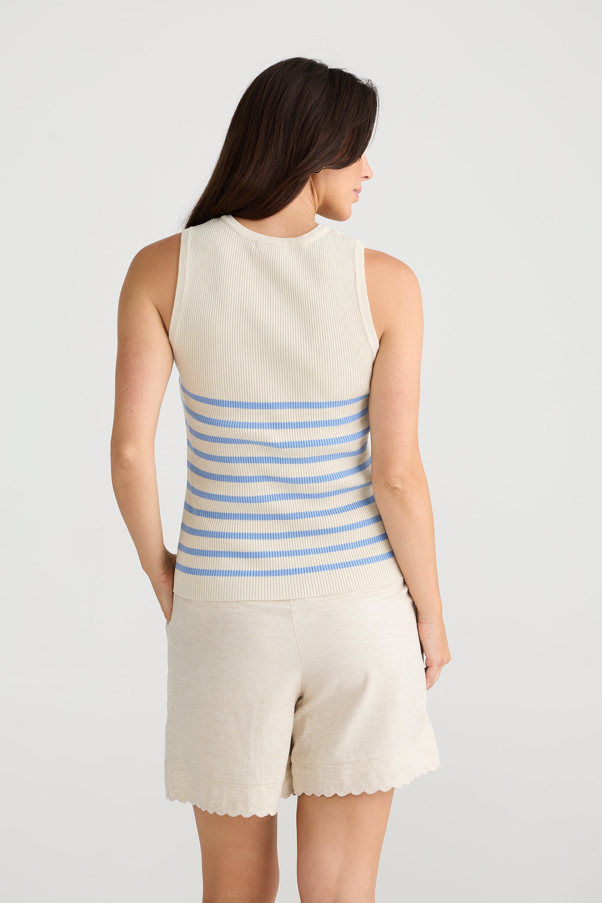 Amba Tank - Ecru with Blue Stripe-Tops-Brave & True-The Bay Room