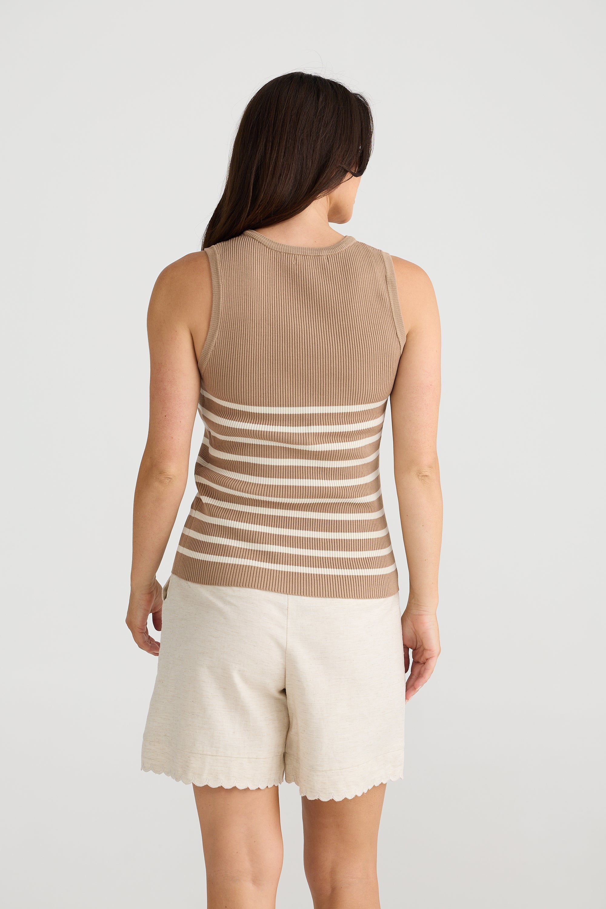 Amba Tank - Nut with Ecru Stripe-Tops-Brave & True-The Bay Room