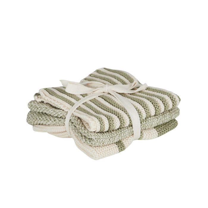 Amy Set/3 Cotton Knit Cloth 28x28cm Moss-Kitchenware-Coast To Coast Home-The Bay Room