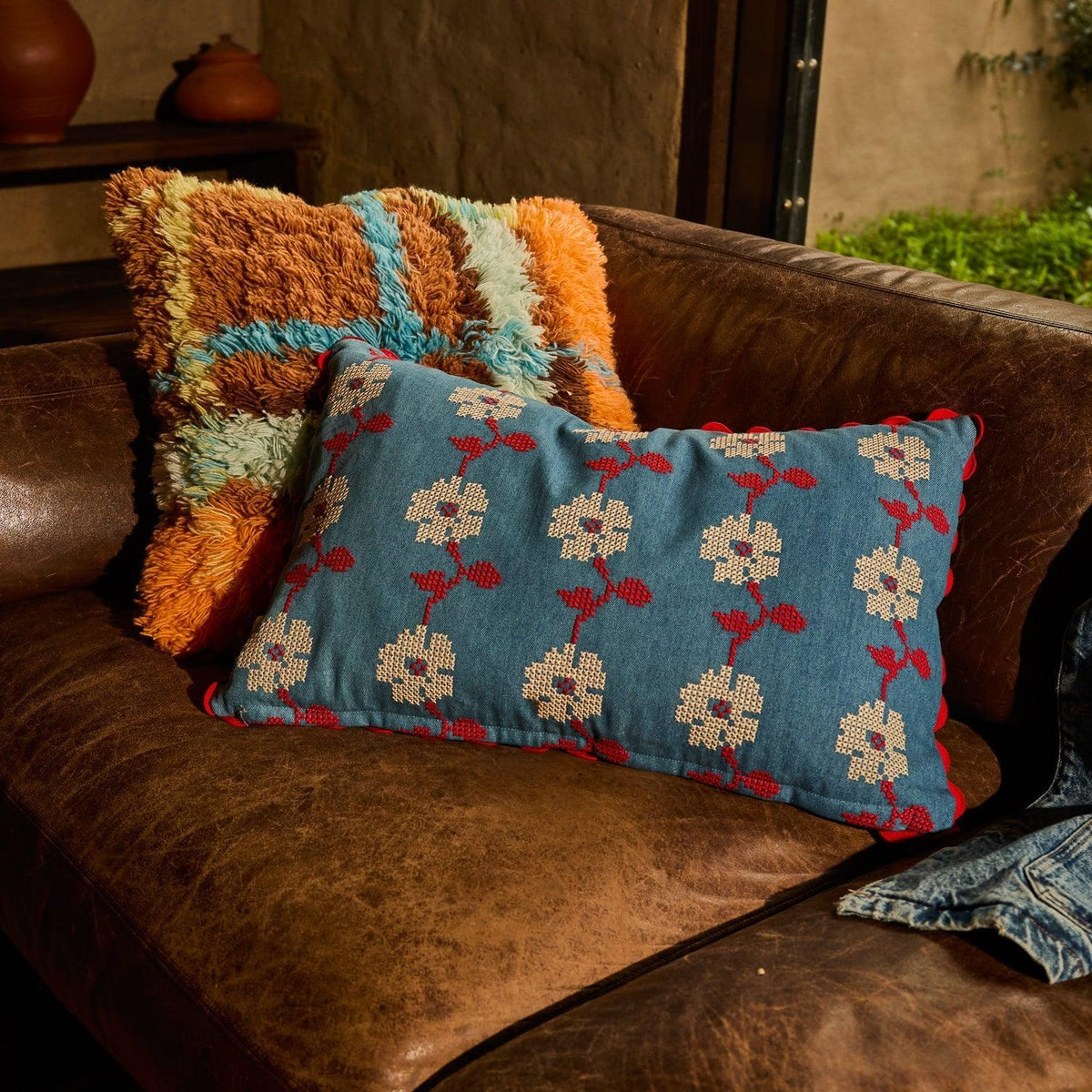 Anneliese Reversible Denim Cushion - Poppy-Soft Furnishings-Sage & Clare-The Bay Room