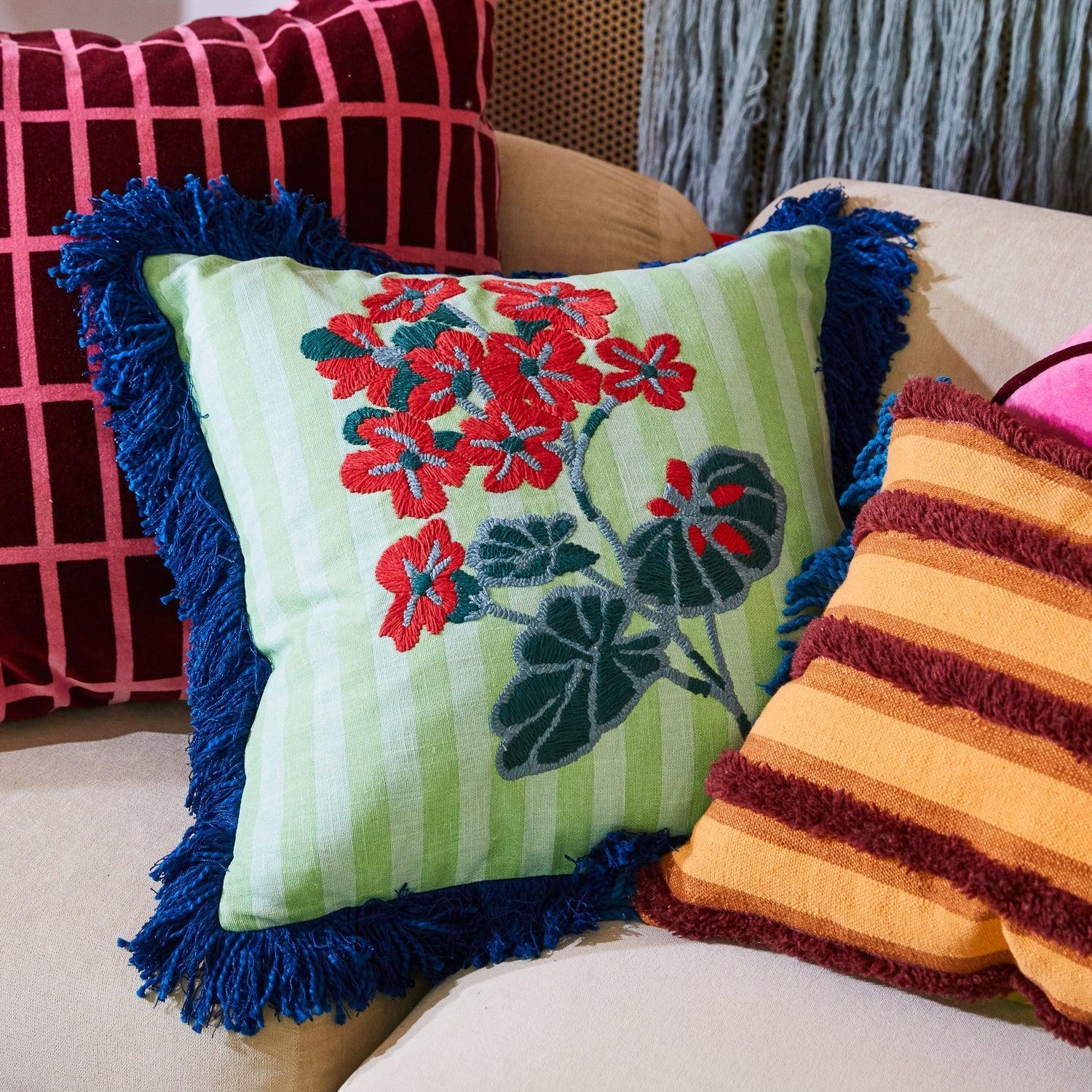 Annette Embroidered Cushion - Jade-Soft Furnishings-Sage & Clare-The Bay Room