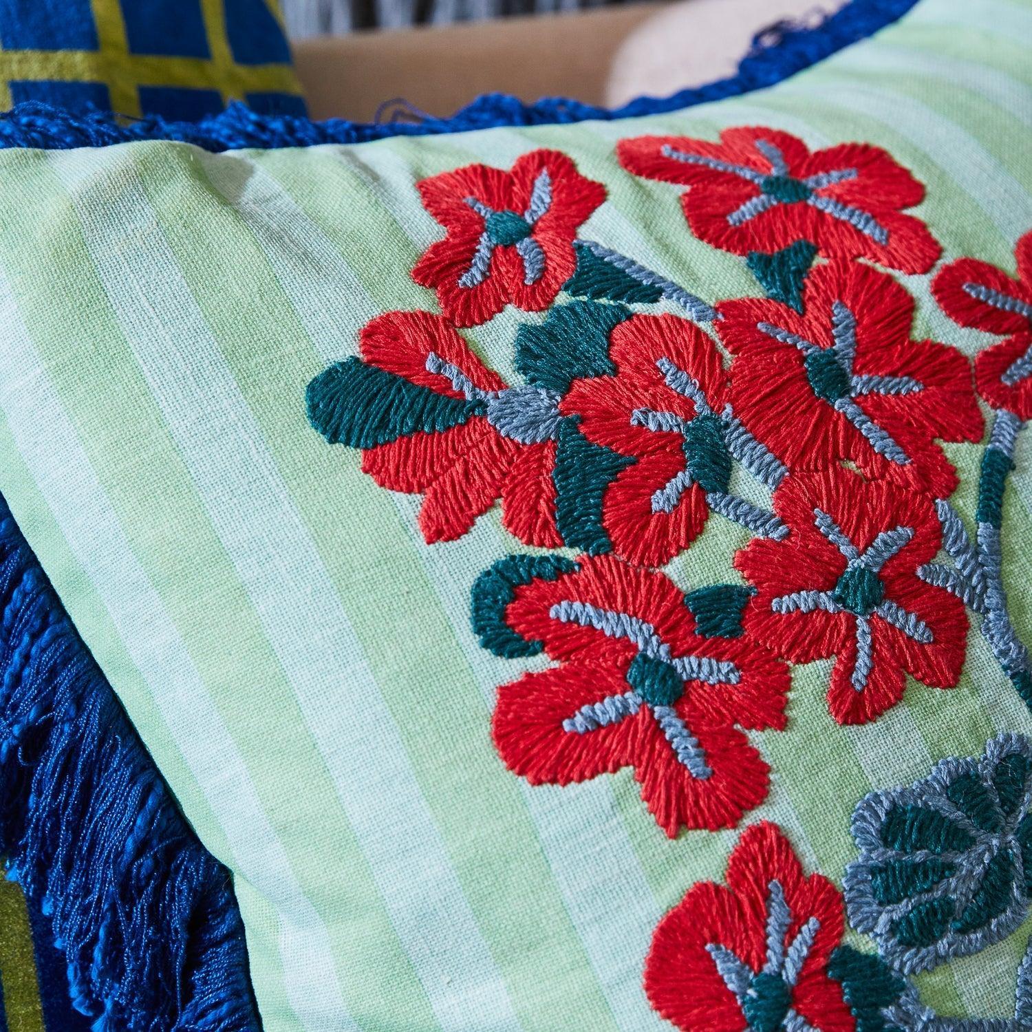 Annette Embroidered Cushion - Jade-Soft Furnishings-Sage & Clare-The Bay Room