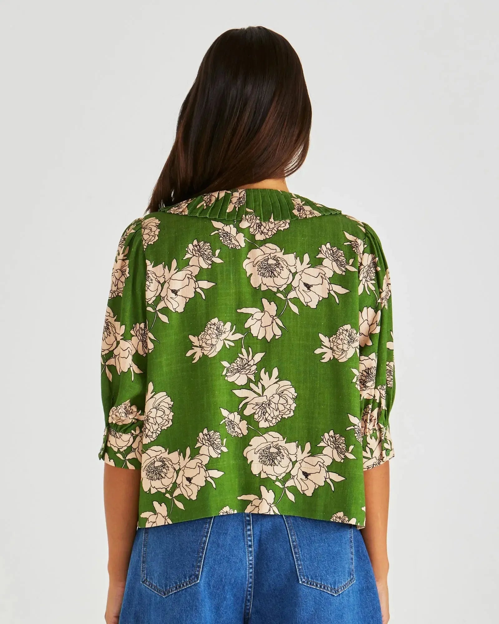 Antonie Pleated Blouse - Moonflower Green-Tops-SASS-The Bay Room
