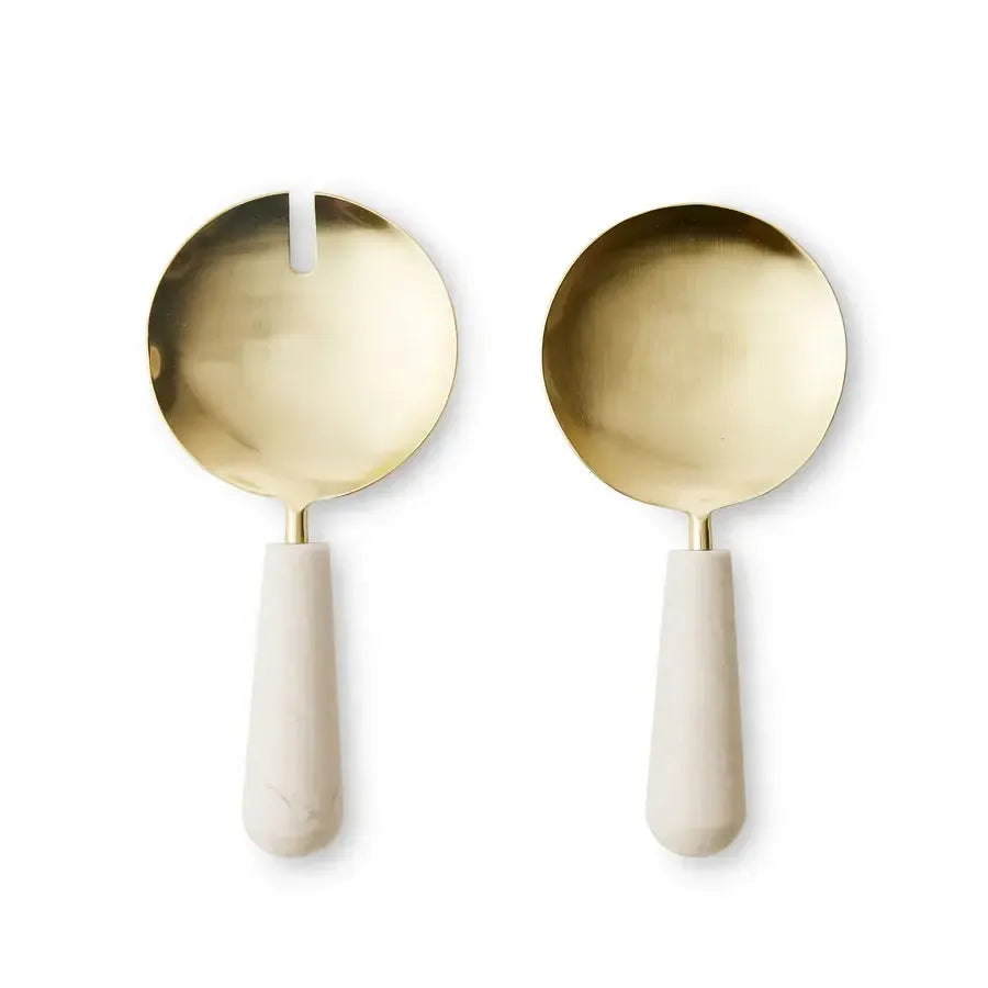 Aries Cream/Brass Salad Servers-Dining & Entertaining-Madras Link-The Bay Room