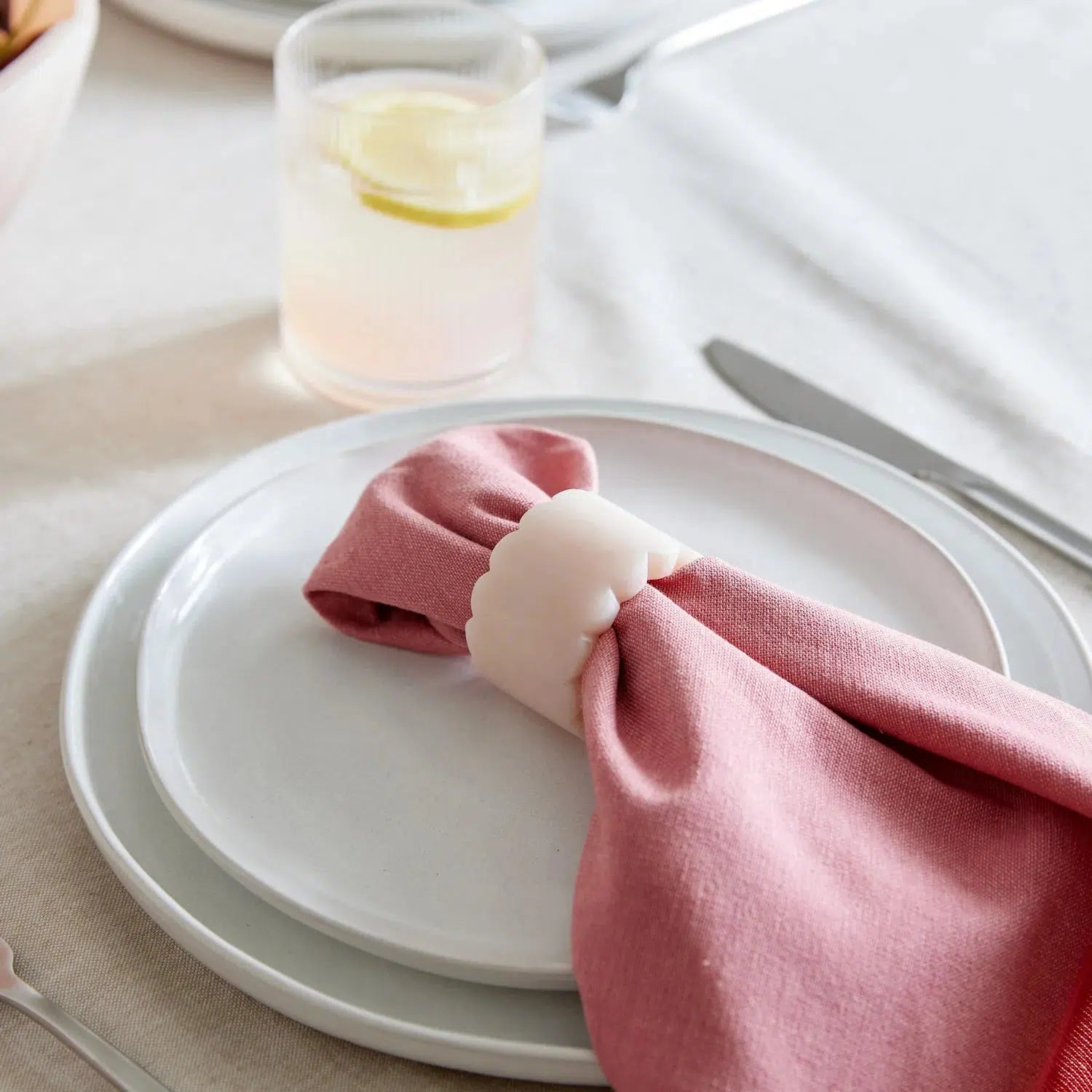 Aries Pink Scallop Napkin Ring Set of 4-Dining & Entertaining-Madras Link-The Bay Room