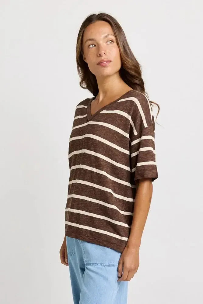 Aries V-Neck Knit Top - Chocolate-Tops-Betty Basics-The Bay Room