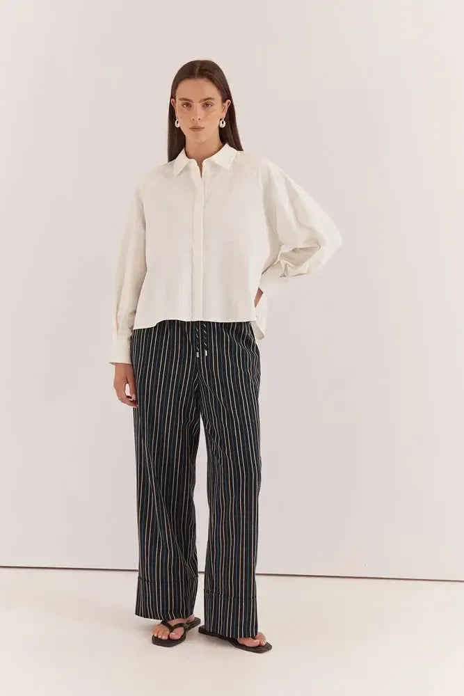 Ashby Peplum Shirt -White-Tops-SASS-The Bay Room