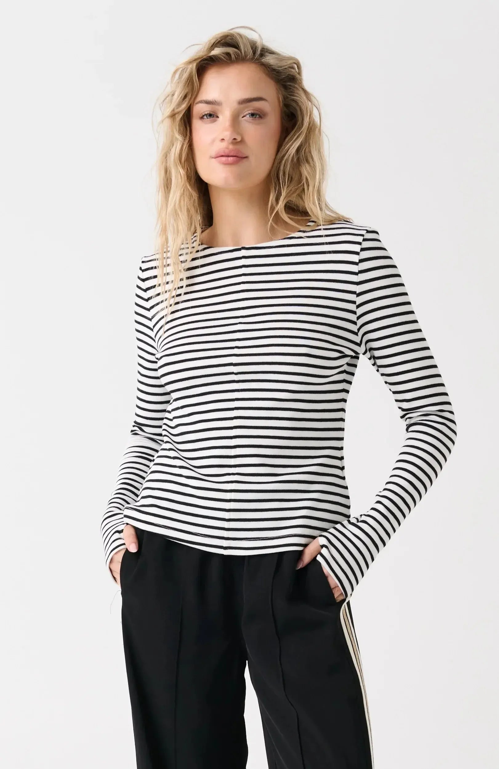 Aspyn Long Sleeve - Black Stripe-Tops-Cartel & Willow-The Bay Room