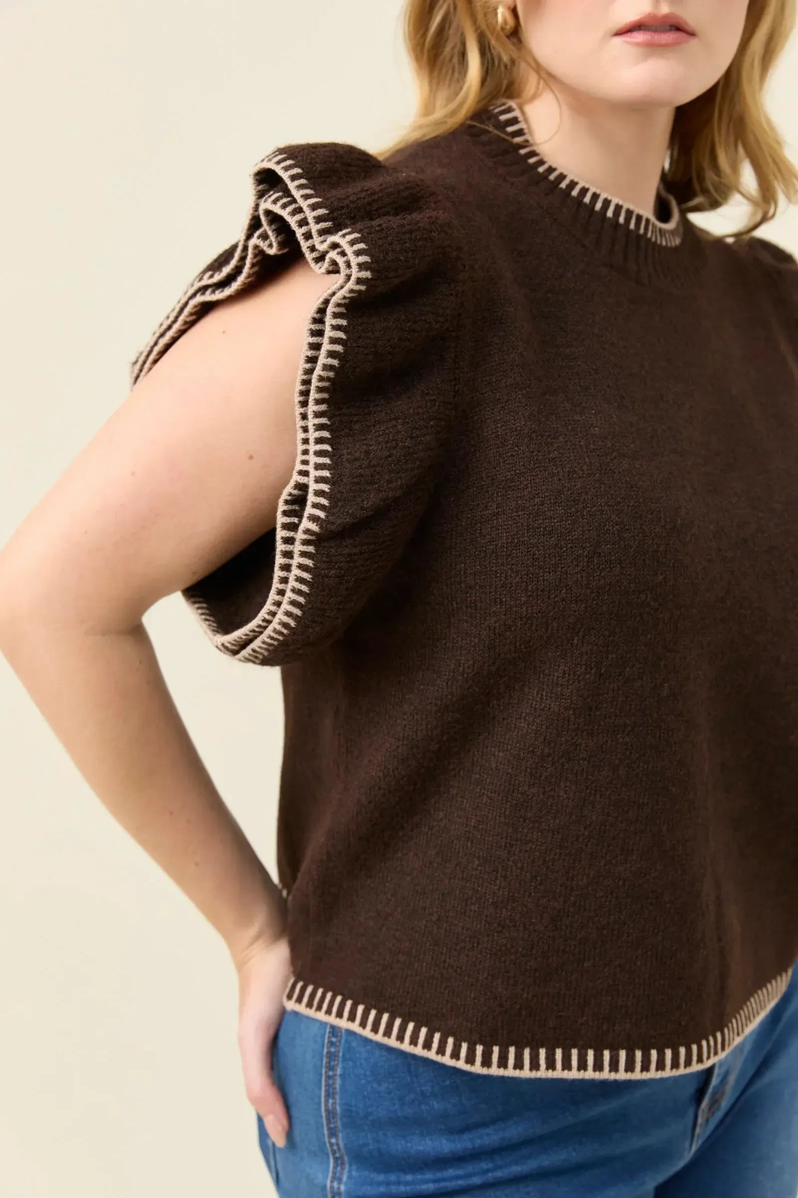 Athena Frill Knit Top - Chocolate-Knitwear & Jumpers-Isle Of Mine-The Bay Room