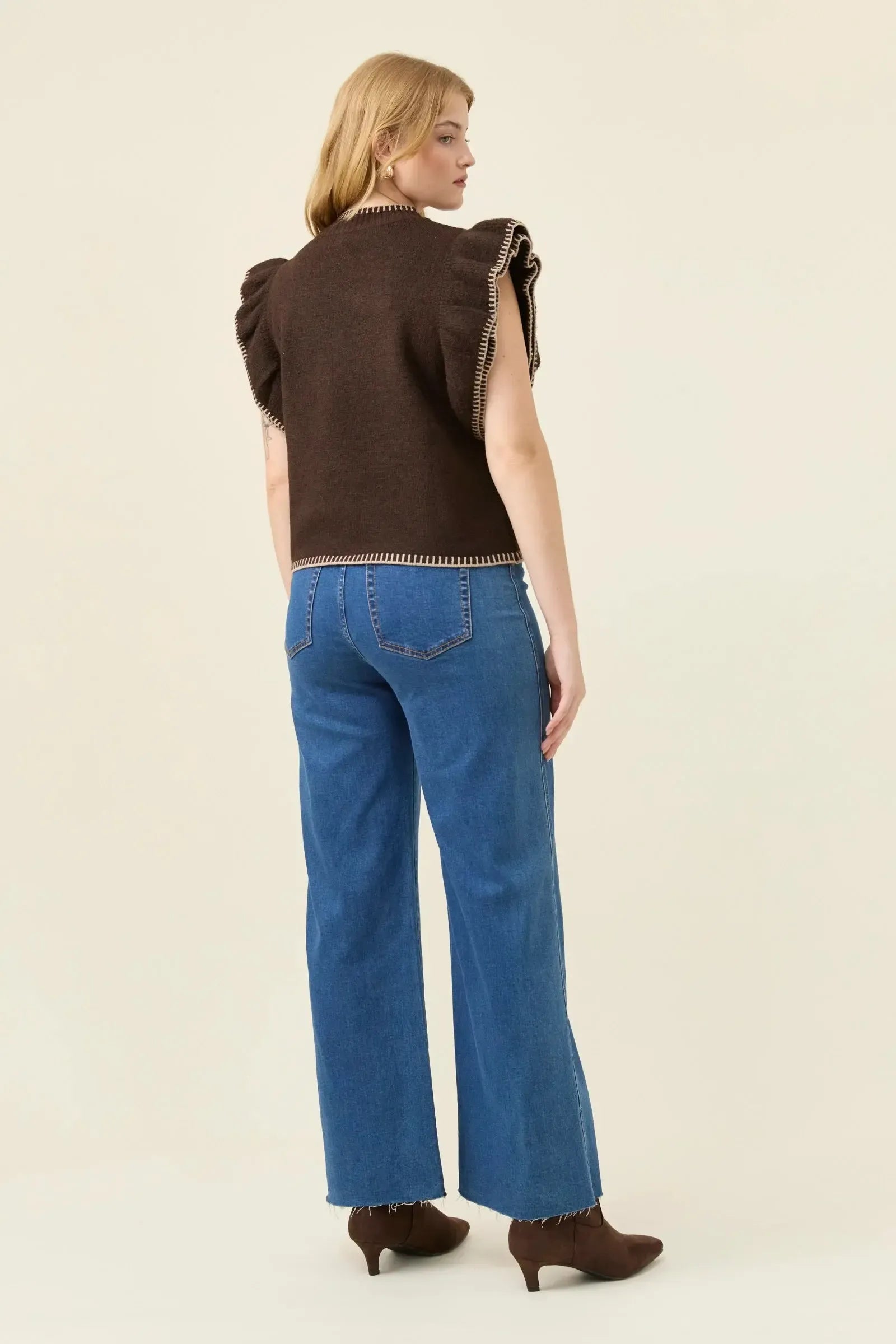 Athena Frill Knit Top - Chocolate-Knitwear & Jumpers-Isle Of Mine-The Bay Room