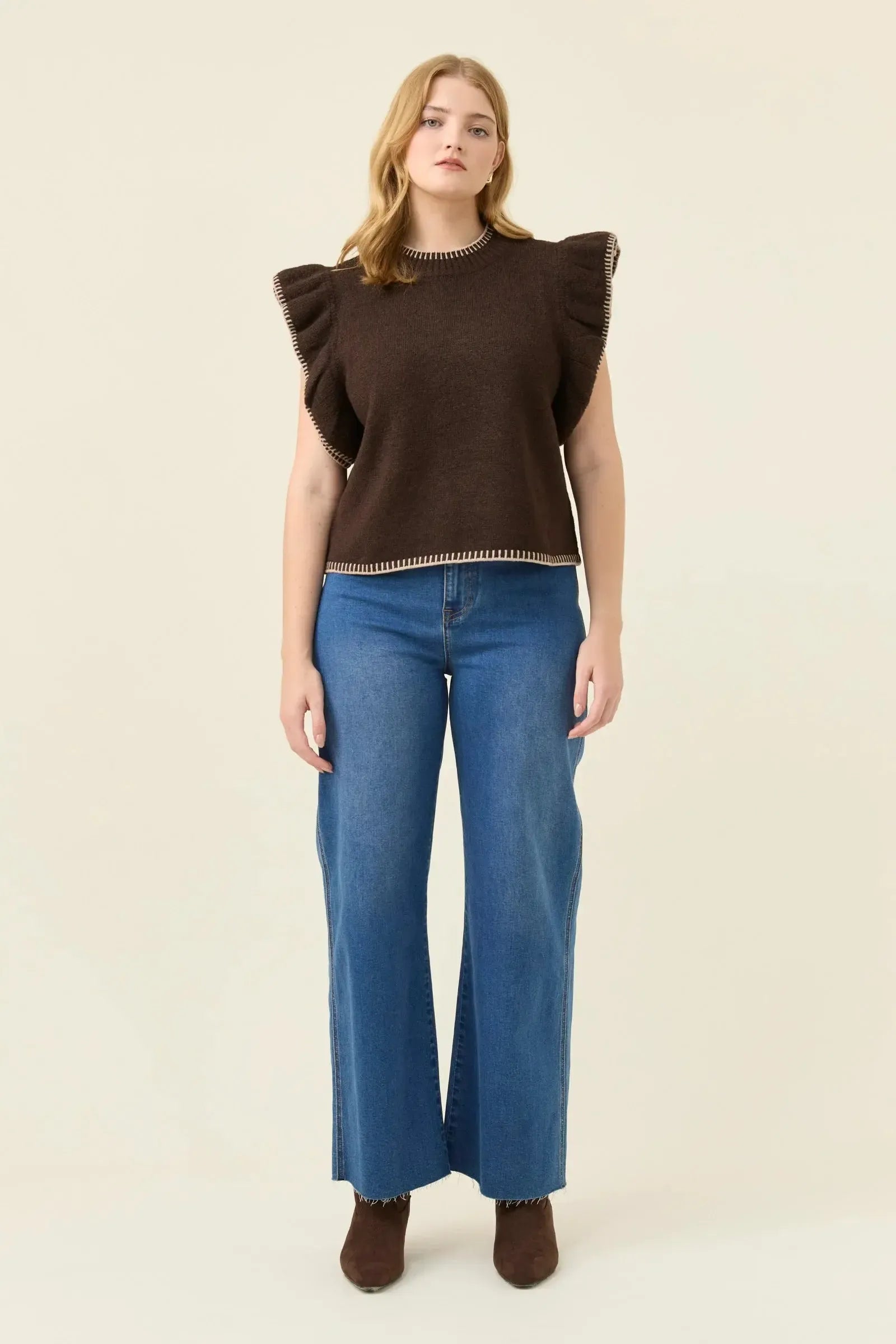 Athena Frill Knit Top - Chocolate-Isle Of Mine-The Bay Room