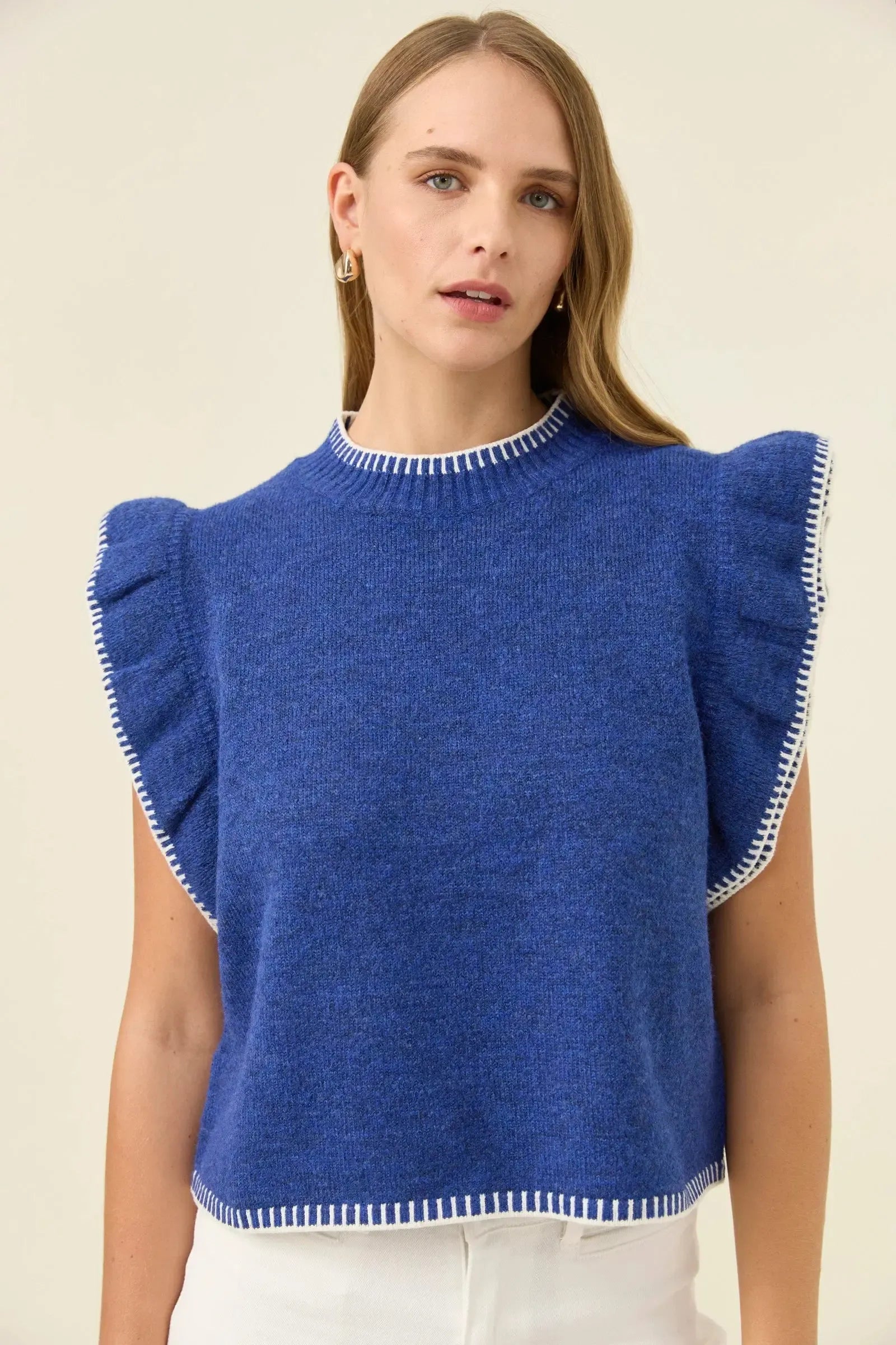 Athena Frill Knit Top - Cobalt-Tops-Isle Of Mine-The Bay Room