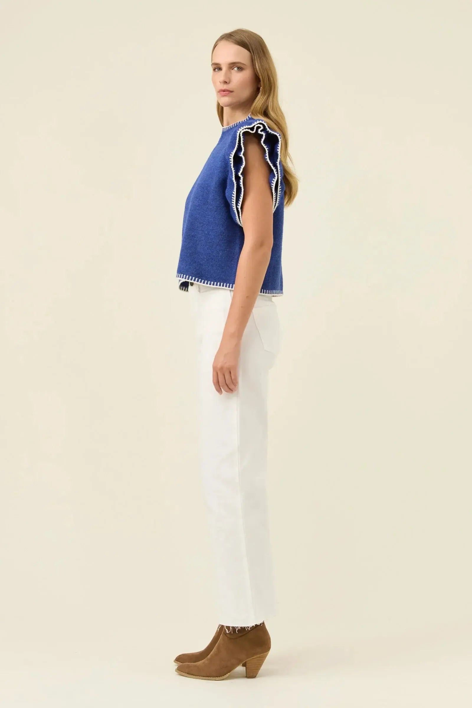 Athena Frill Knit Top - Cobalt-Tops-Isle Of Mine-The Bay Room