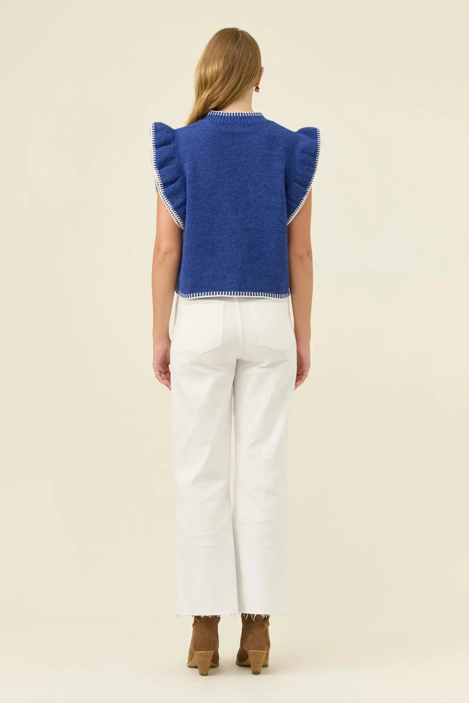 Athena Frill Knit Top - Cobalt-Tops-Isle Of Mine-The Bay Room