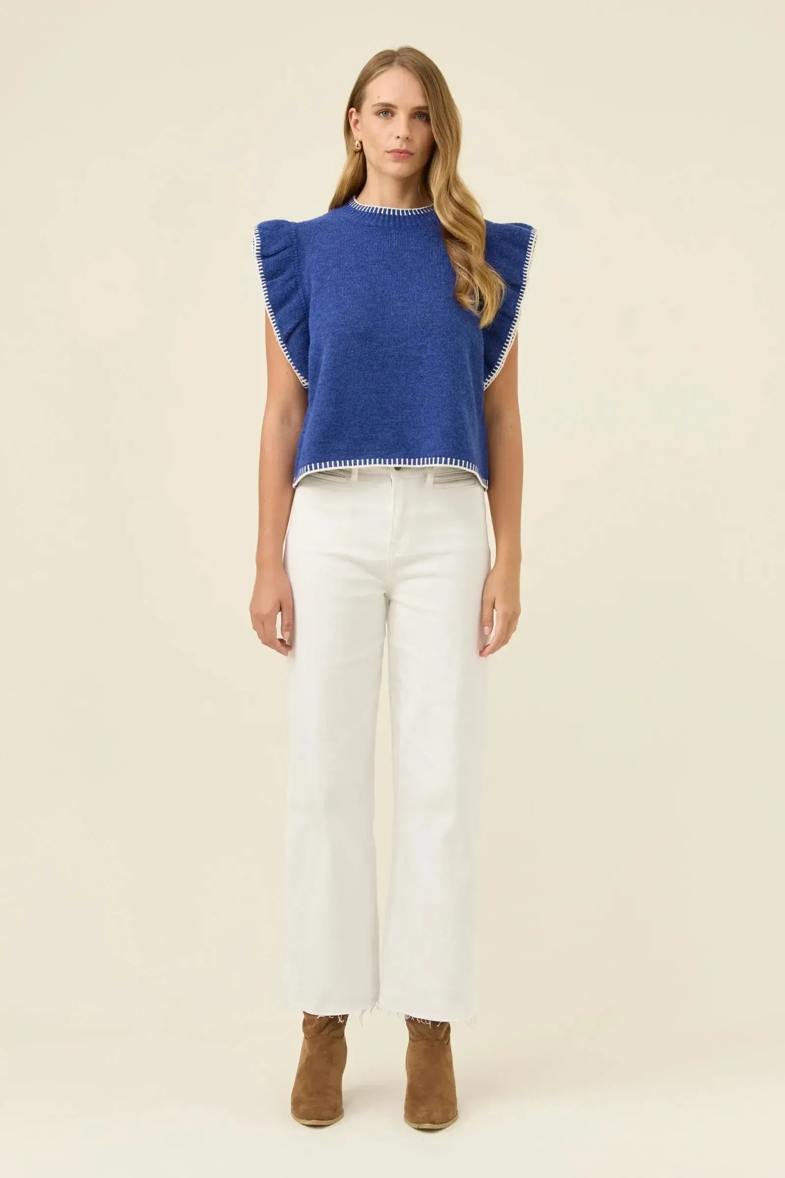 Athena Frill Knit Top - Cobalt-Isle Of Mine-The Bay Room