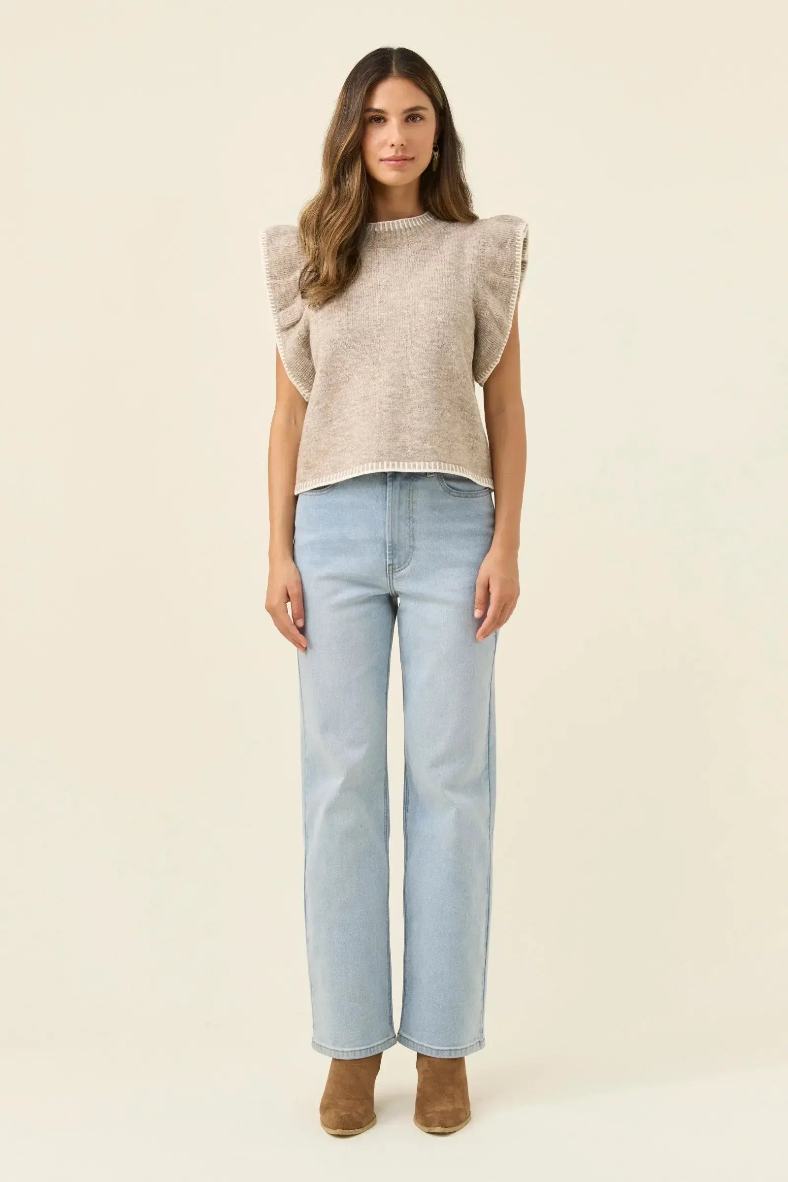 Athena Frill Knit Top - Stone-Isle Of Mine-The Bay Room