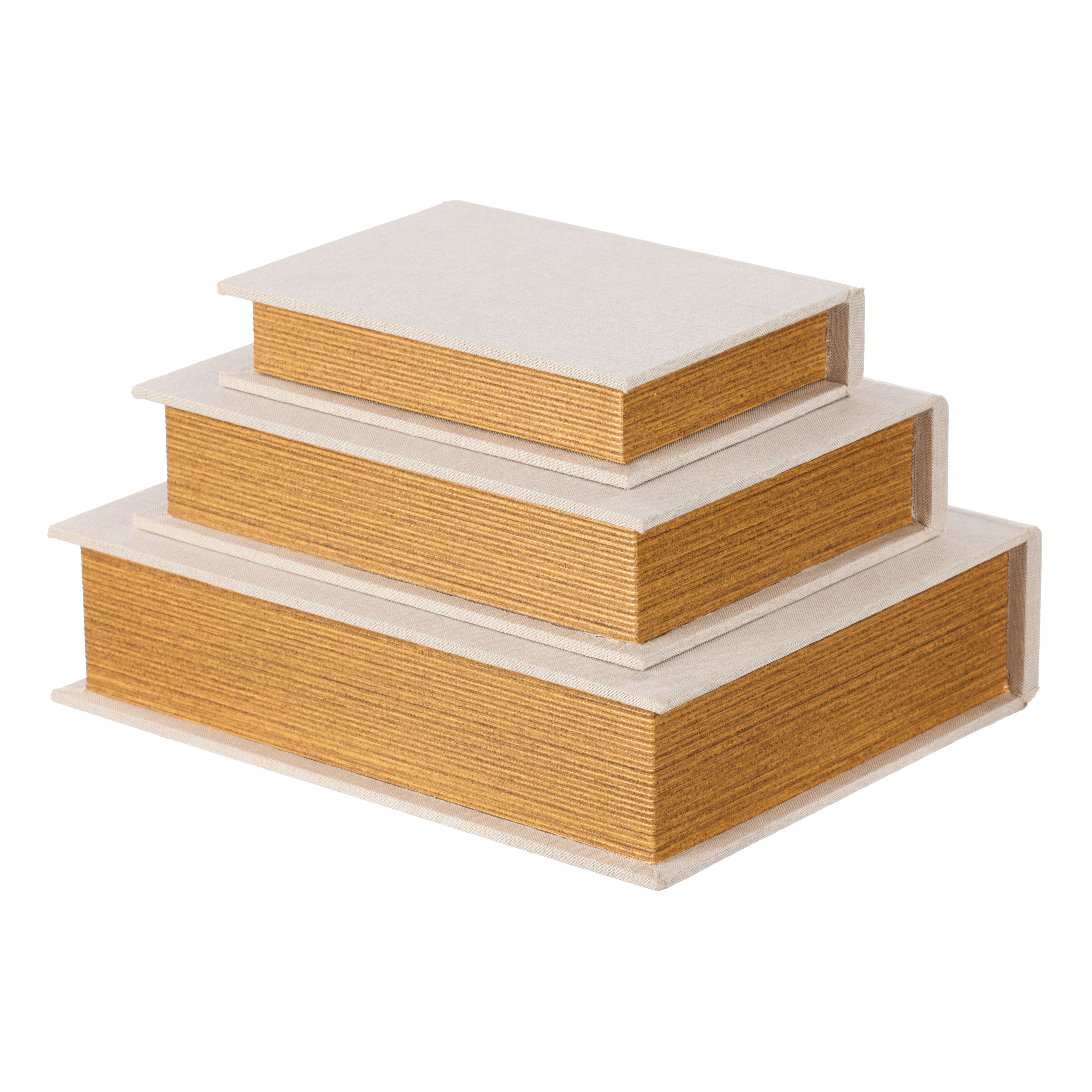 Atticus Book Box Set of 3 - Linen & Natural-Decor Items-Society Home-The Bay Room