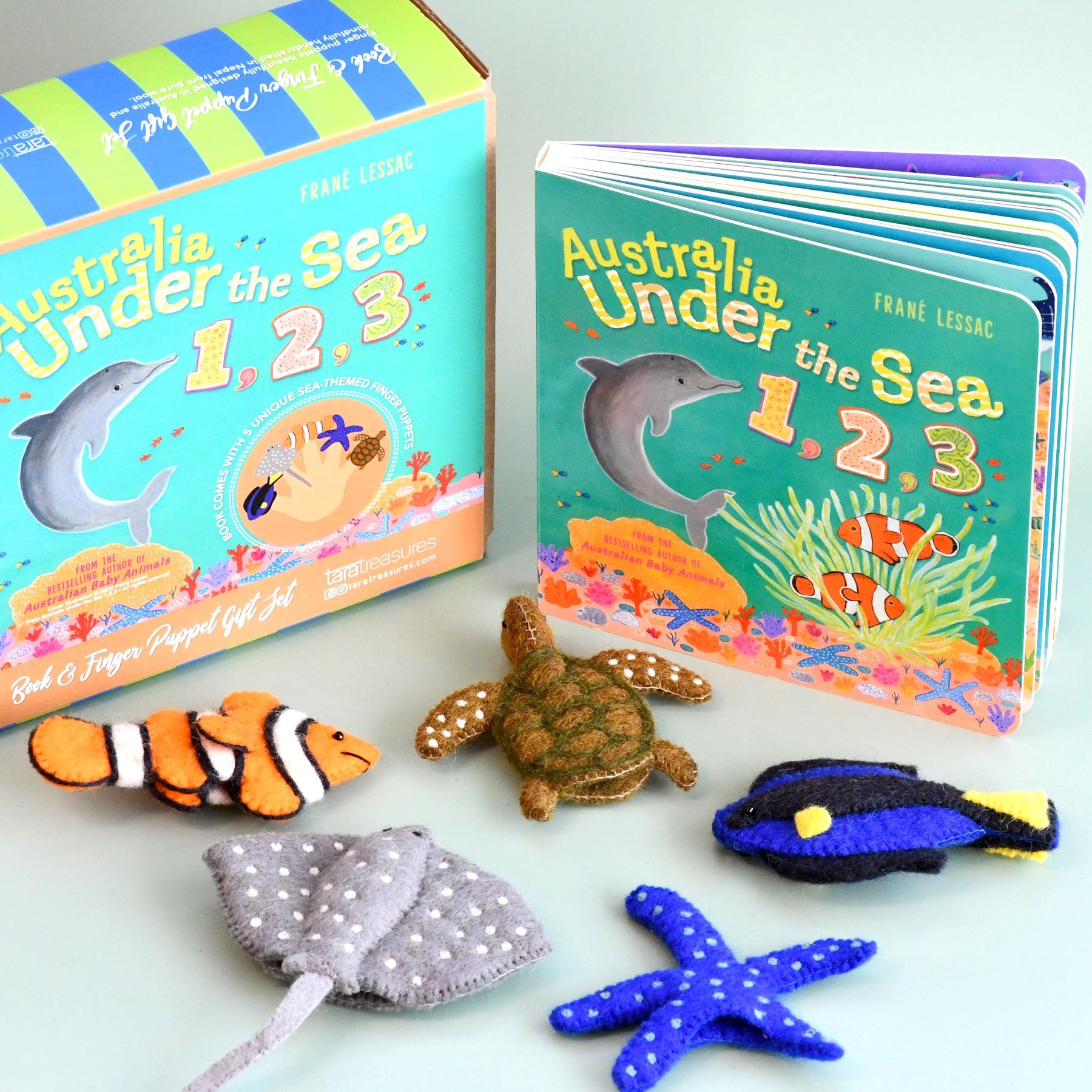 Australia Under the Sea 1, 2, 3 by Frané Lessac - Book and Finger Puppet Set-Toys-Tara Treasures-The Bay Room