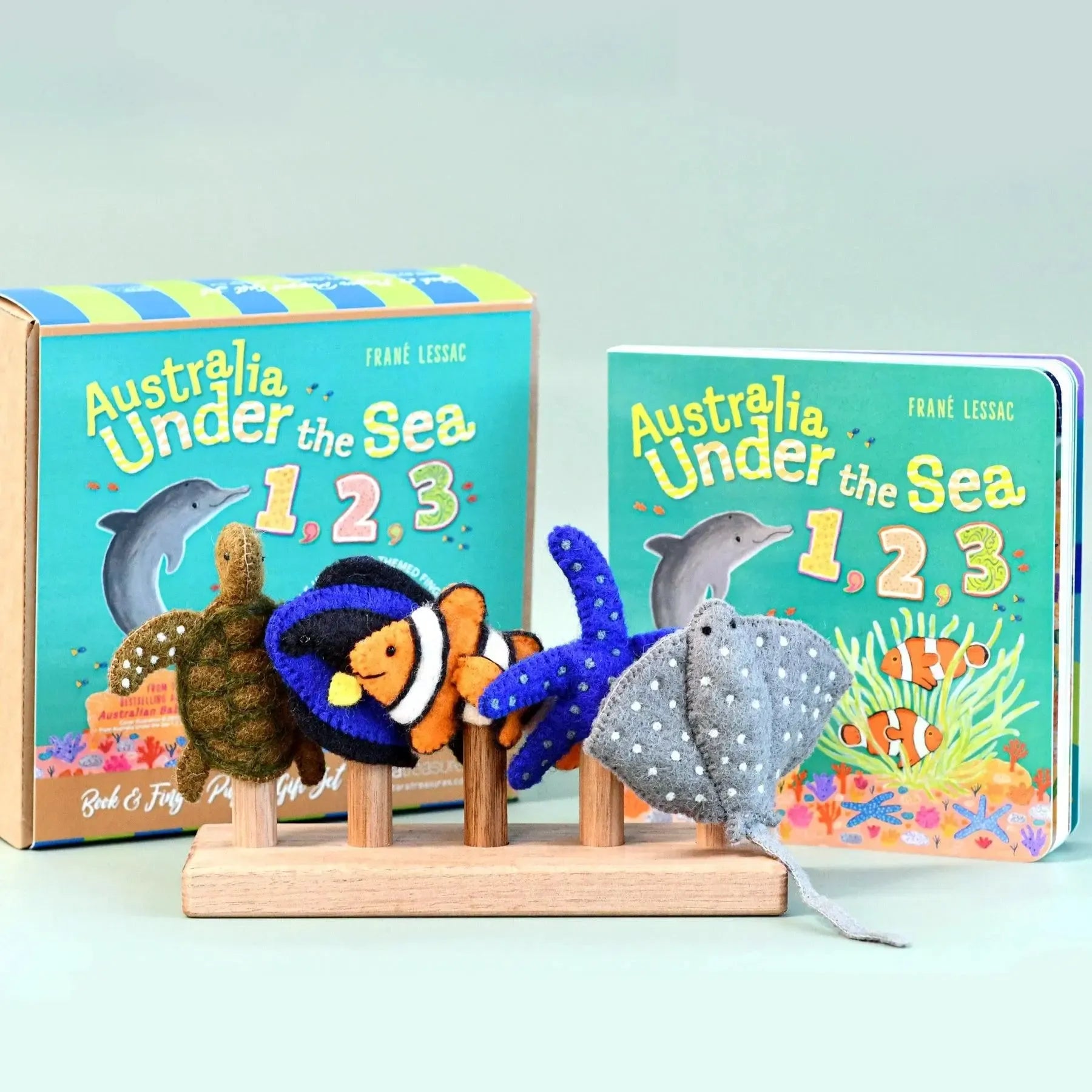 Australia Under the Sea 1, 2, 3 by Frané Lessac - Book and Finger Puppet Set-Toys-Tara Treasures-The Bay Room