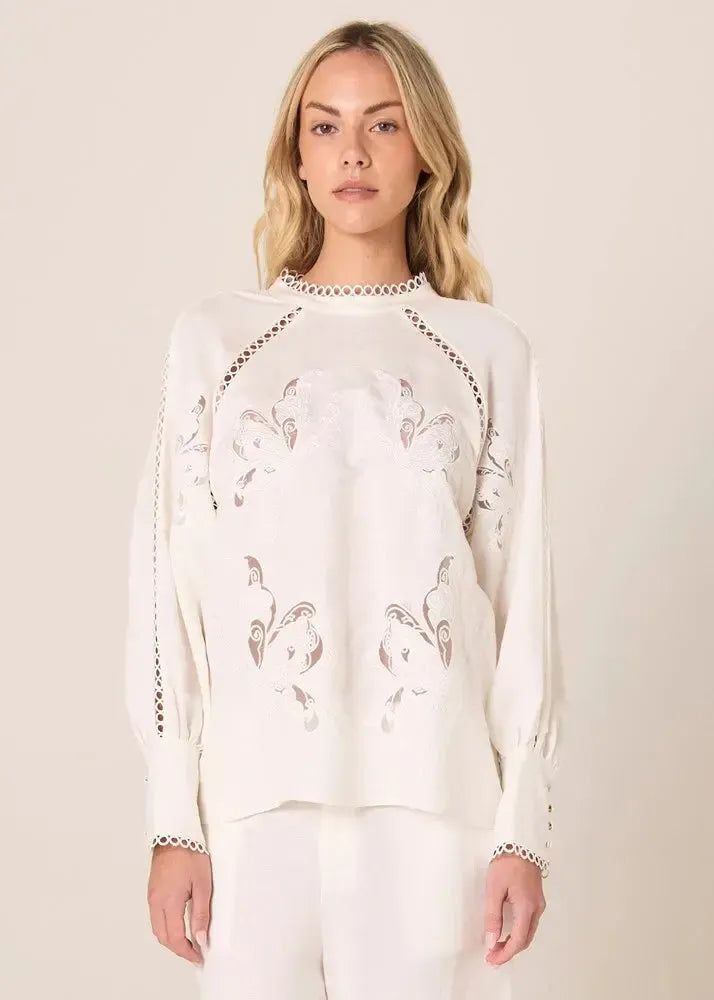 Aven Embroidered Blouse - White-Tops-Fate + Becker-The Bay Room