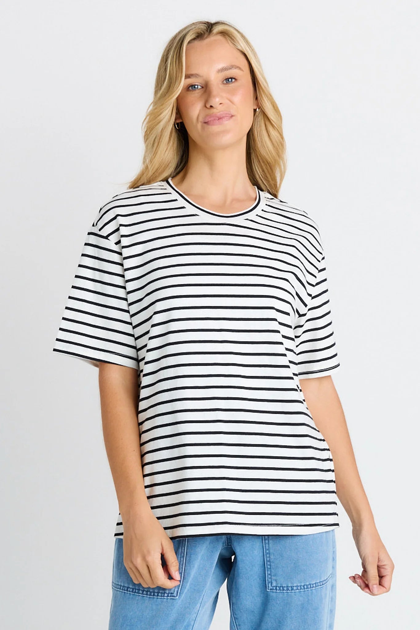 Relax Boxy Tee - Black/White Stripe