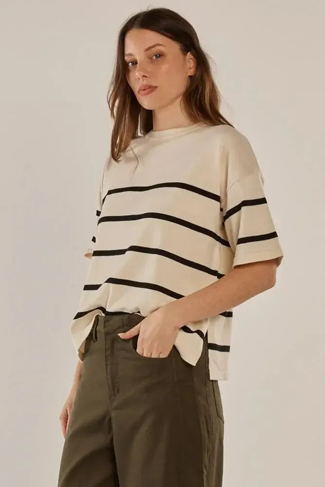 Bailey Boxy Top - Cream/Liquorice-Tops-Betty Basics-The Bay Room