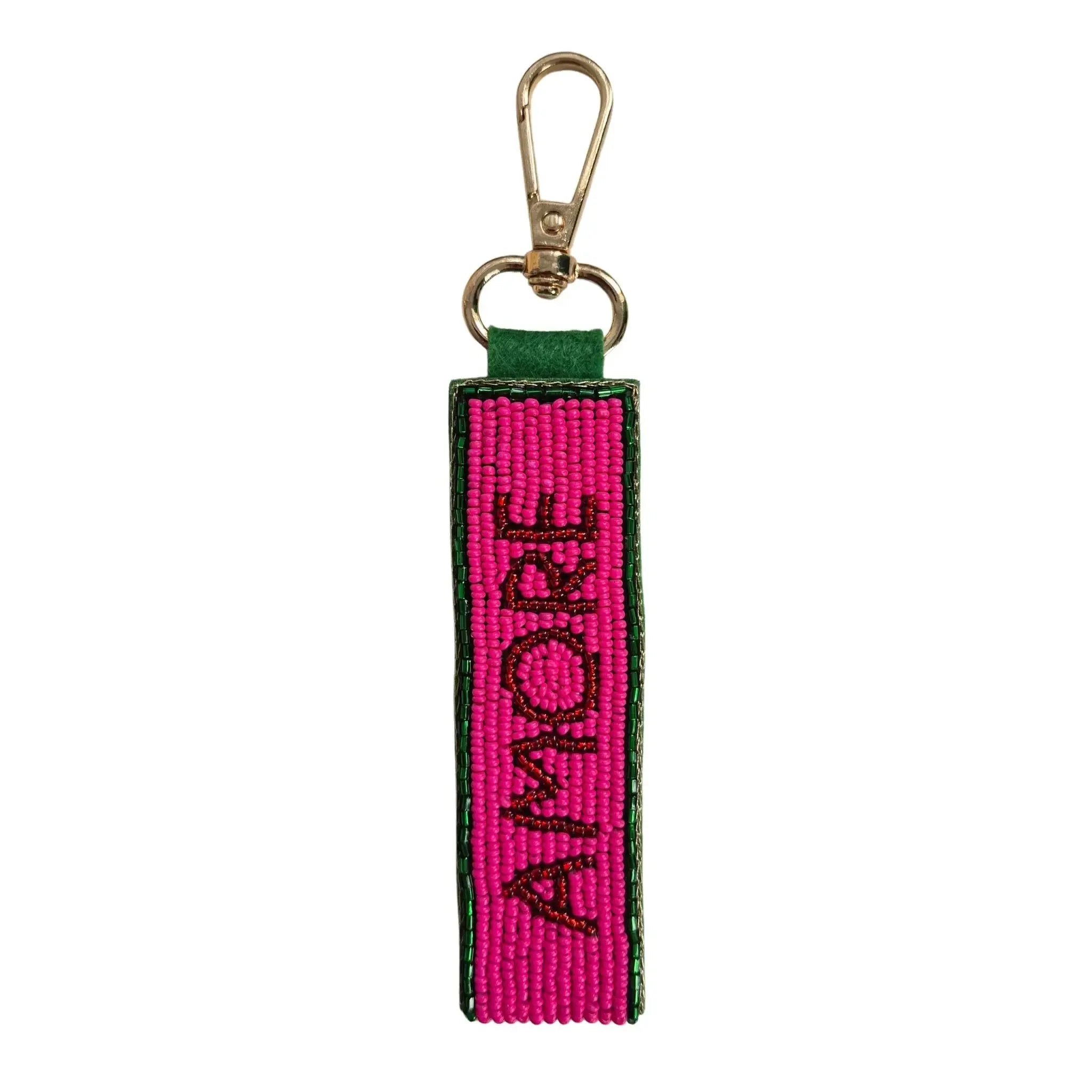 Beaded Keychain - Hot Pink/Green-Keyrings-Zoda-The Bay Room