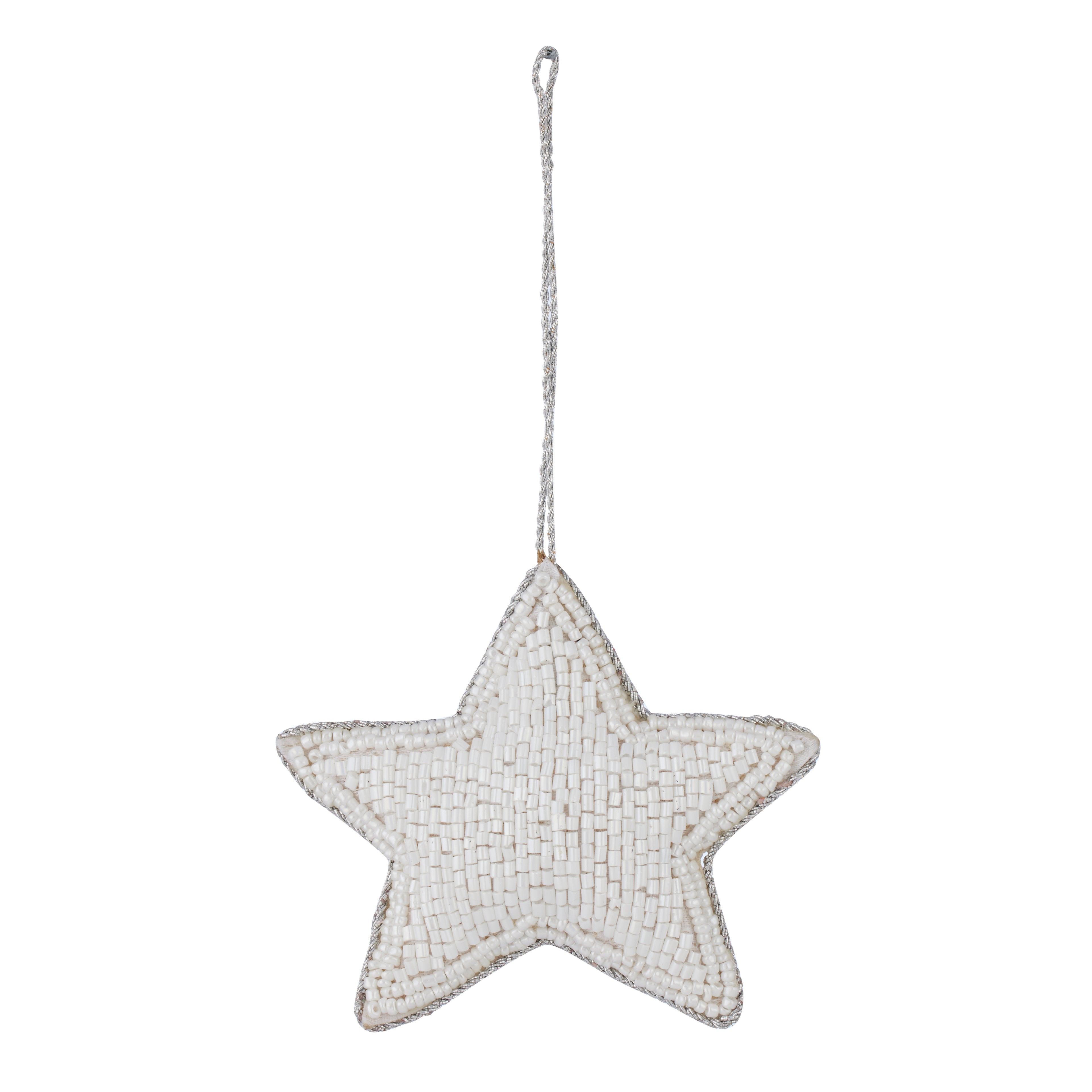 Beaded Star Hanger Fabric 6cm White-Christmas-Coast To Coast Home-The Bay Room