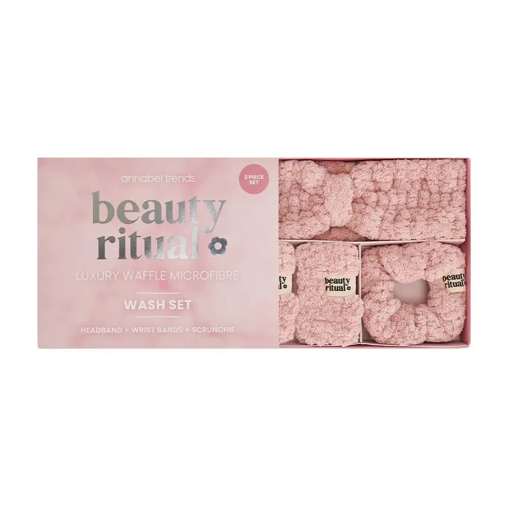 Beauty Ritual Luxury Waffle Wash Set 3pc - Dusty Pink-Beauty & Well-Being-Annabel Trends-The Bay Room