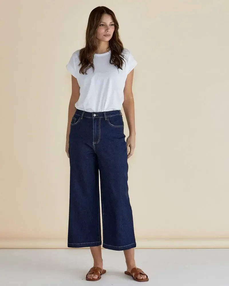 Bella Relaxed Crop Jeans - Deep Indigo Rinse-Pants-Betty Basics-The Bay Room