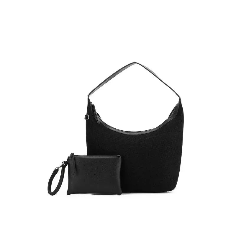 Bessette 2 Piece Black Woven Suedette-Bags & Clutches-Black Caviar Designs-The Bay Room