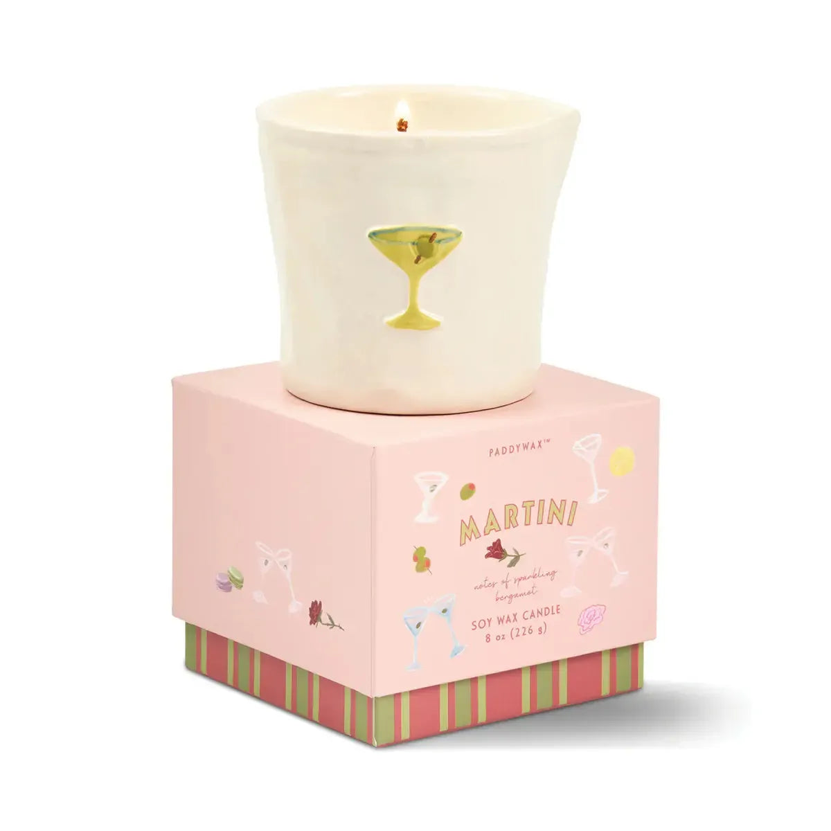 Bistro 8oz Ceramic Candle with Embossed Martini - Martini-Candles & Fragrances-Paddywax-The Bay Room