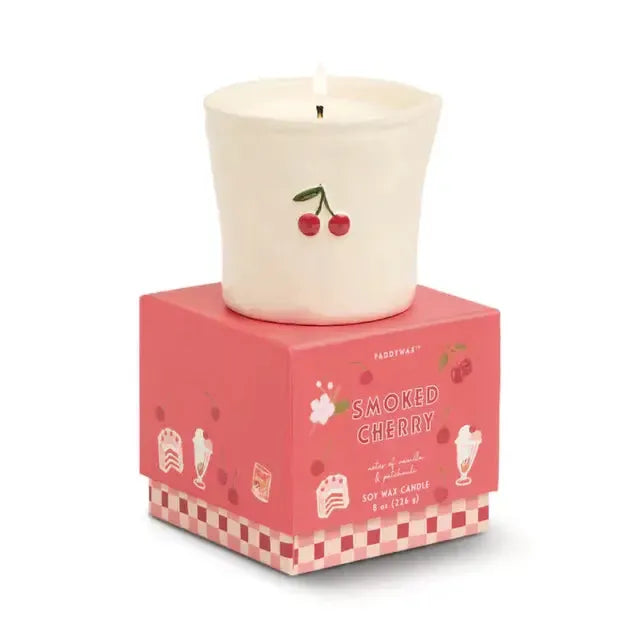 Bistro 8oz Cherries Embossed Ceramic Candle Smoked Cherry-Candles & Fragrances-Paddywax-The Bay Room