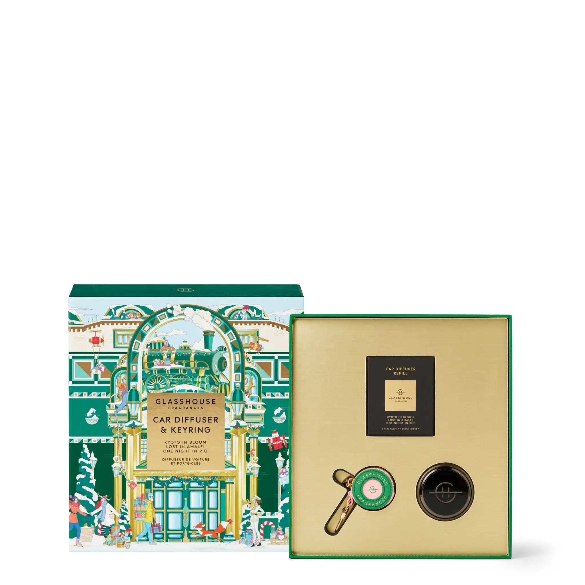 Black Car Diffuser with 3 Replacement Scent Disk and Key Ring - Lost In Amalfi, Kyoto In Bloom, One Night in Rio-Christmas-Glasshouse-The Bay Room