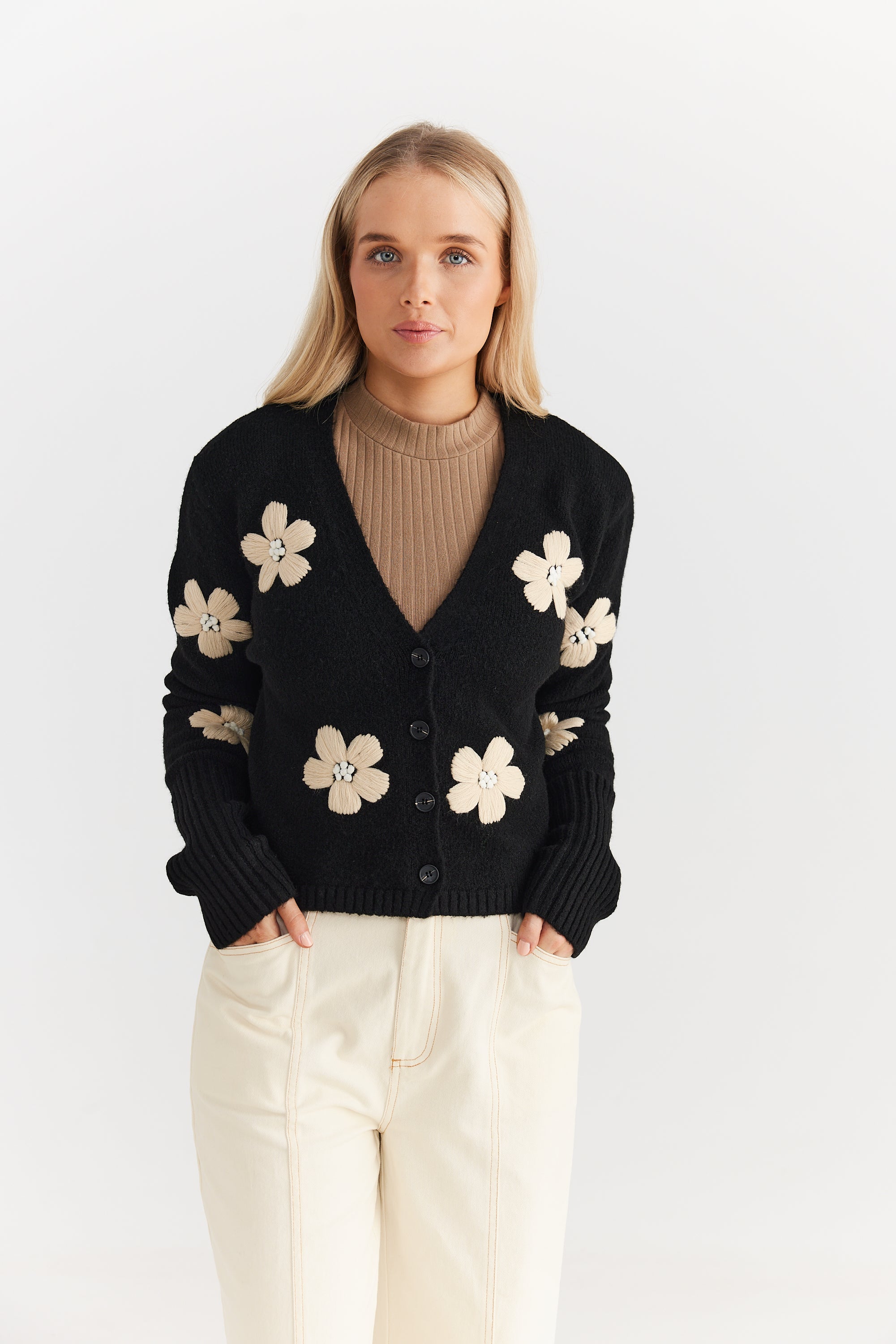 Bloom Cardigan - Black-Knitwear & Jumpers-Daisy Says-The Bay Room