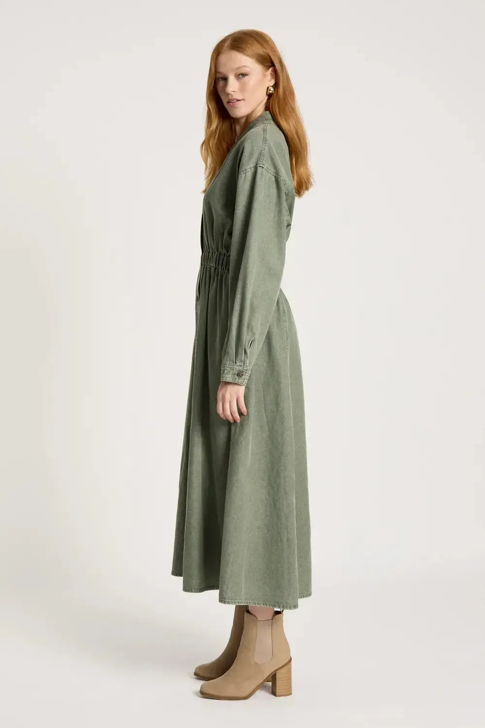 Bodhi Denim Dress - Olive-Dresses-Eb & Ive-The Bay Room