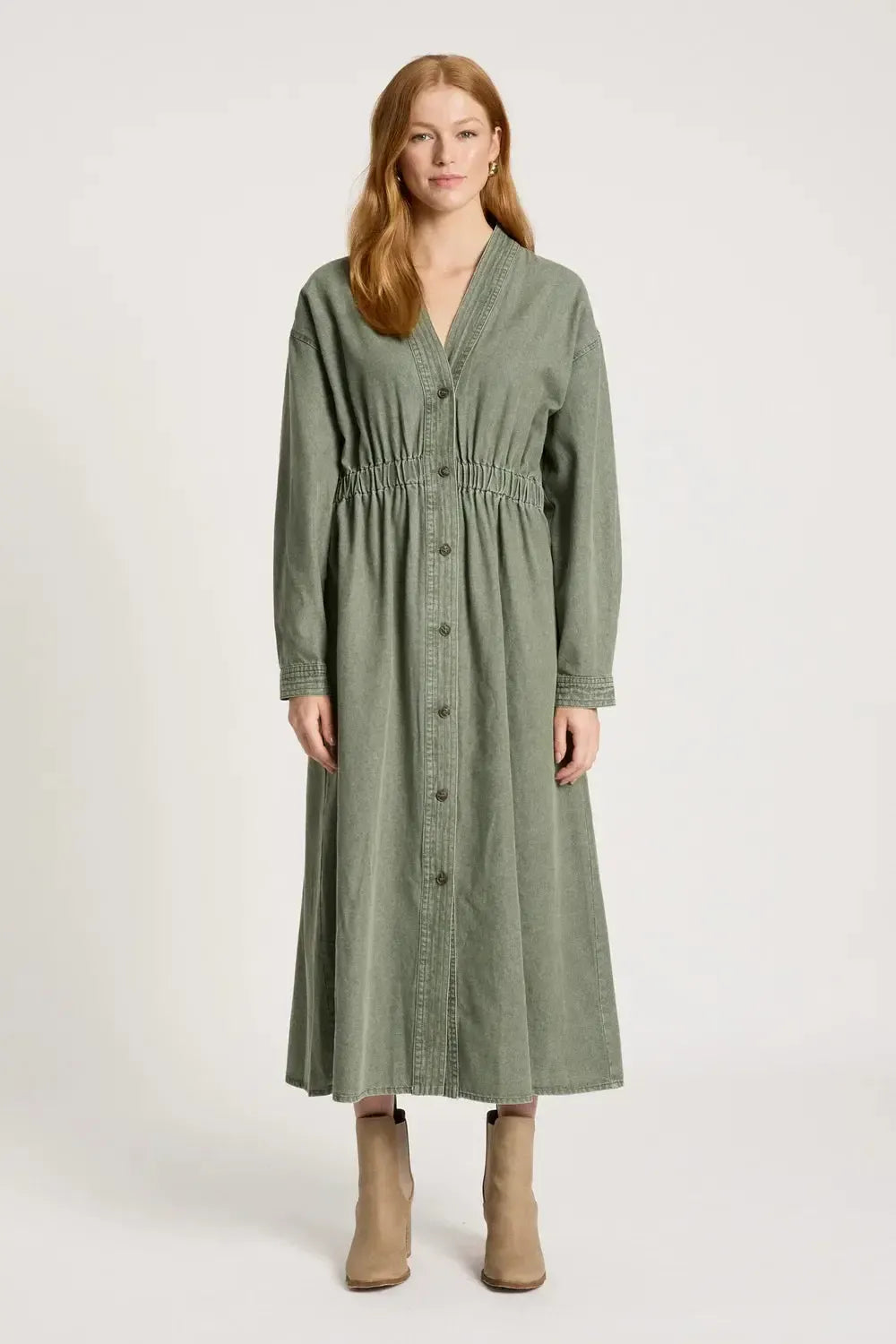 Bodhi Denim Dress - Olive-Dresses-Eb & Ive-The Bay Room